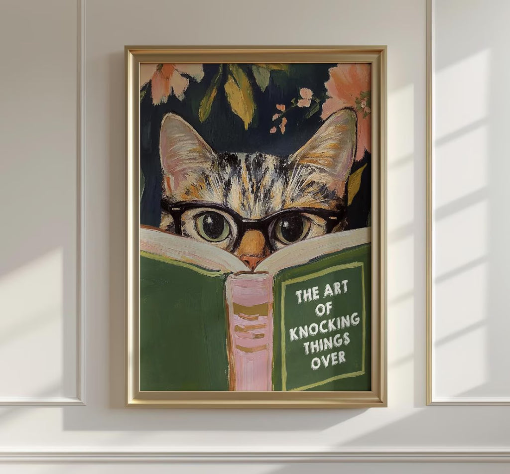 Quirky Cat Reading Poster: Humorous Bathroom Wall Art for Book Lovers | Aesthetic Kitty Print