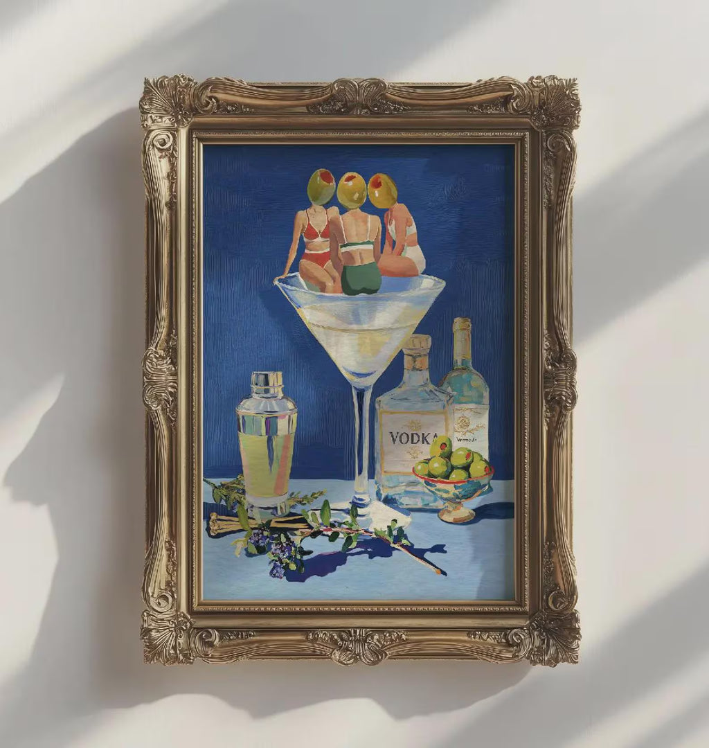 Vintage Dirty Martini Bar Print - Retro Cocktail Wall Art for Home Bar & Kitchen Decor