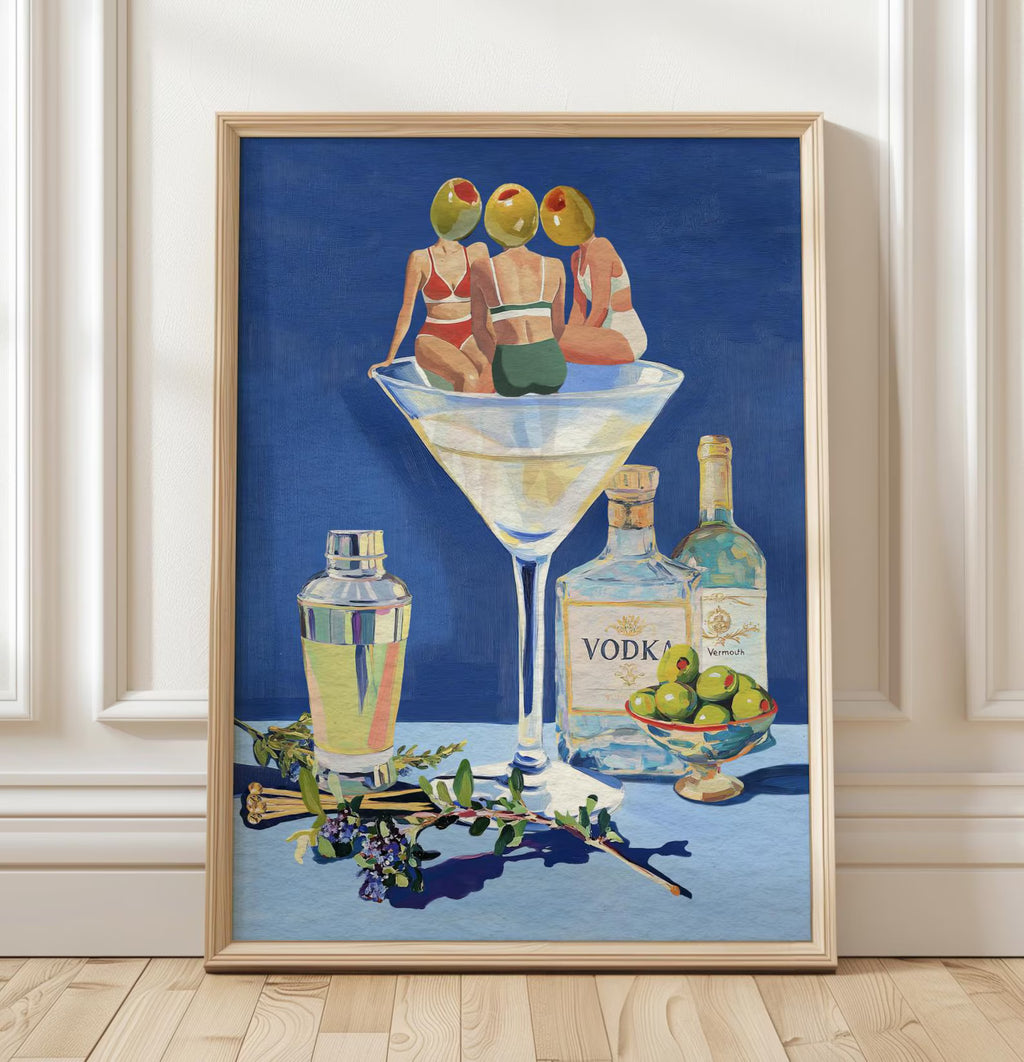 Vintage Dirty Martini Bar Print - Retro Cocktail Wall Art for Home Bar & Kitchen Decor