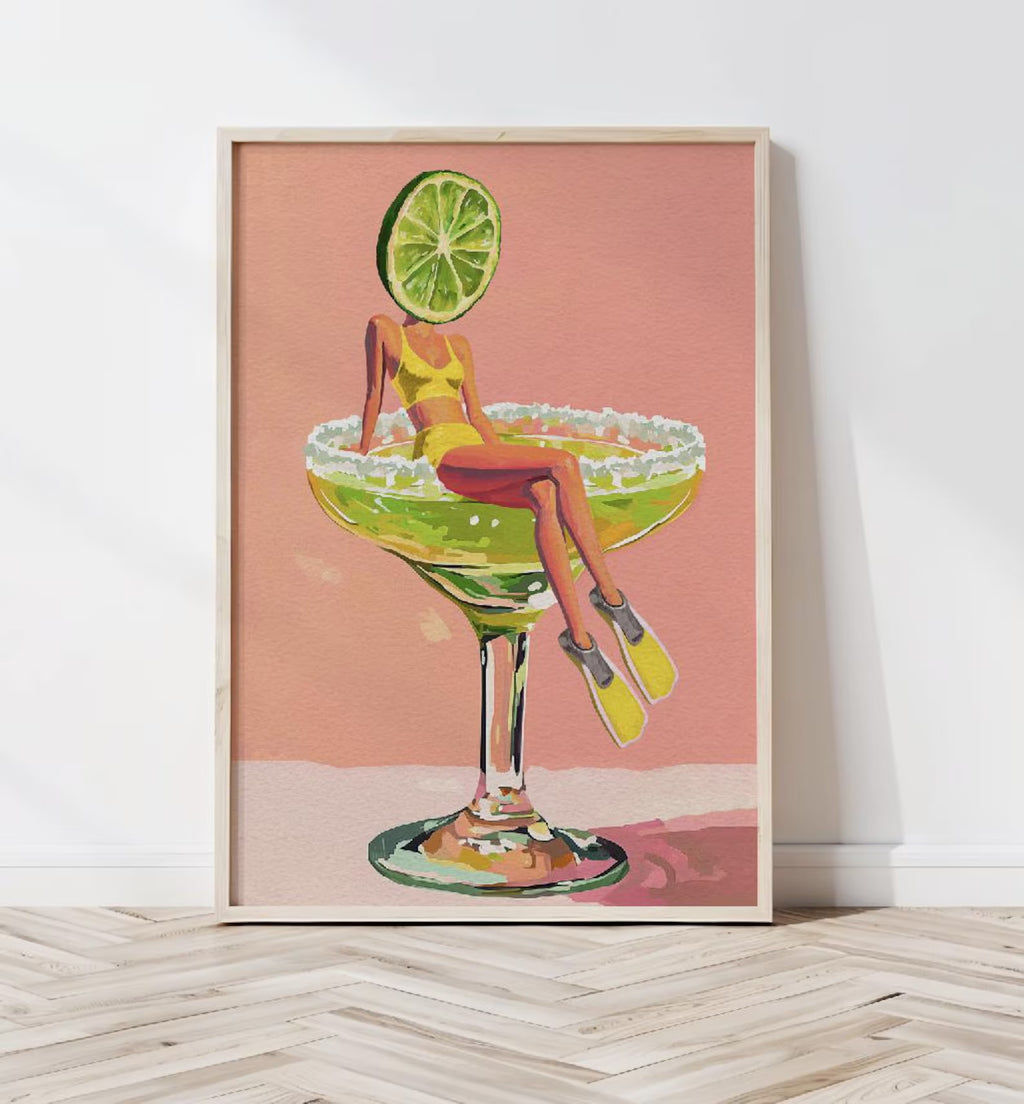 Retro Margarita Cocktail Bar Art Print - Fun Kitchen Wall Decor for Tequila Lovers