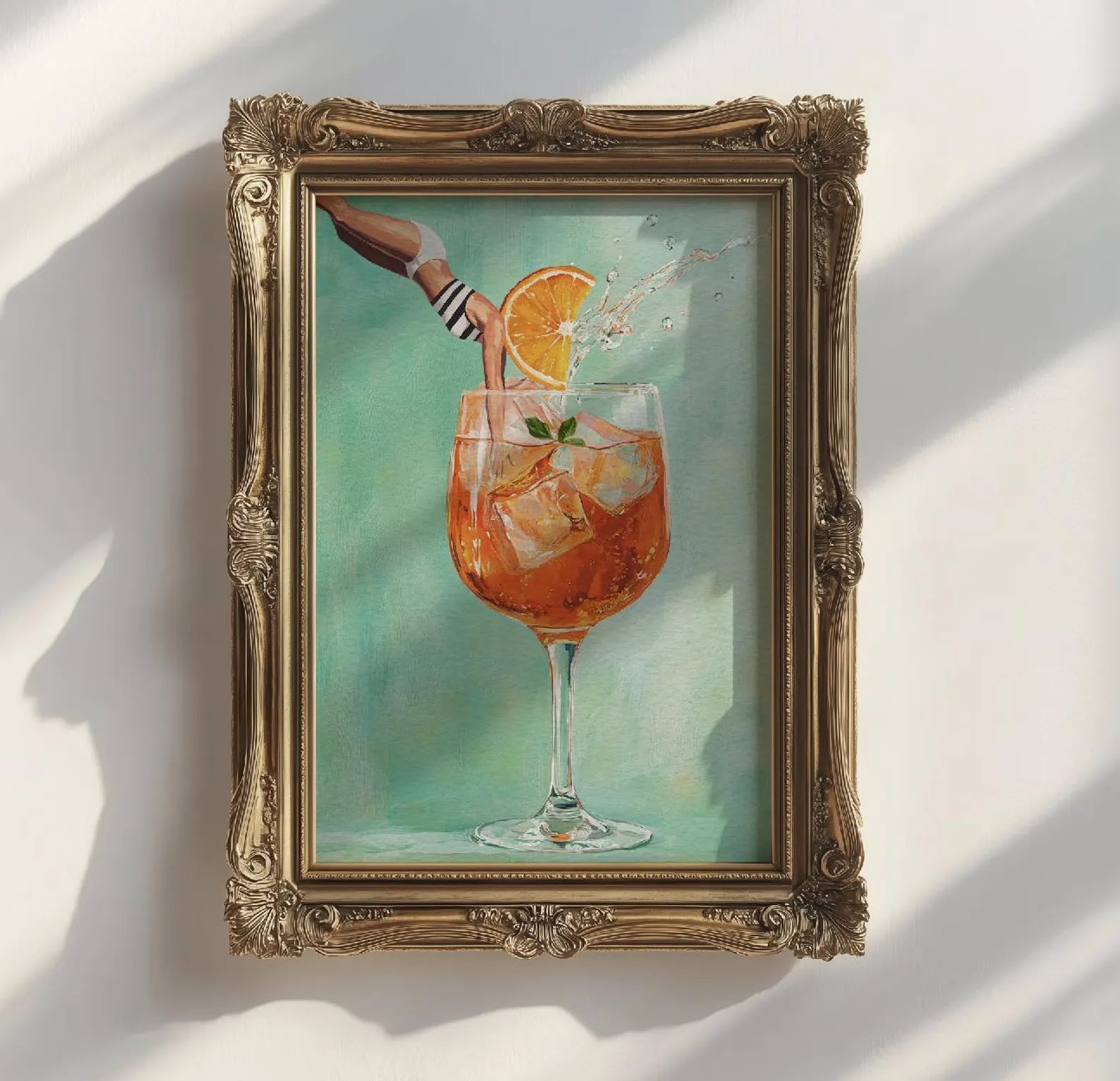 Vibrant Aperol Spritz Retro Art Print: Bar Decor Cocktail Poster with Jumping Girl