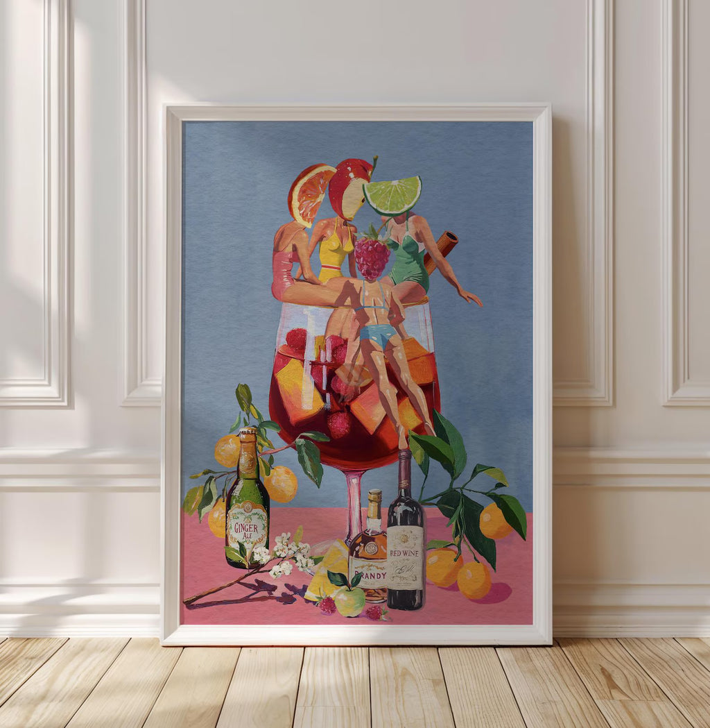 Vibrant Sangria Art Print: Playful Cocktail Wall Decor for Bar, Kitchen, and Wine Enthusiasts