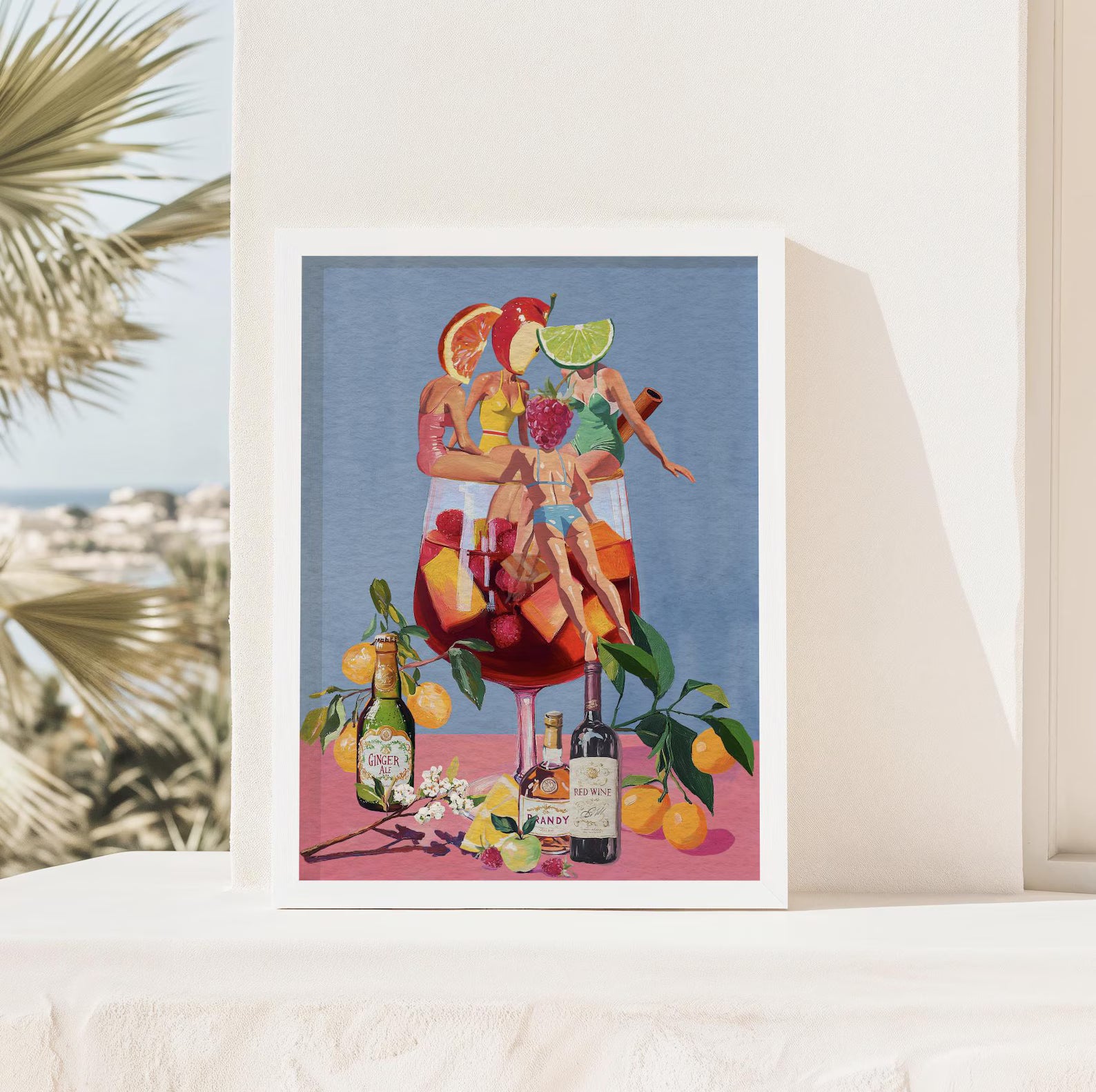 Vibrant Sangria Art Print: Playful Cocktail Wall Decor for Bar, Kitchen, and Wine Enthusiasts