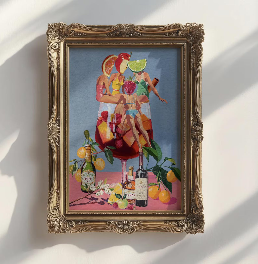 Vibrant Sangria Art Print: Playful Cocktail Wall Decor for Bar, Kitchen, and Wine Enthusiasts