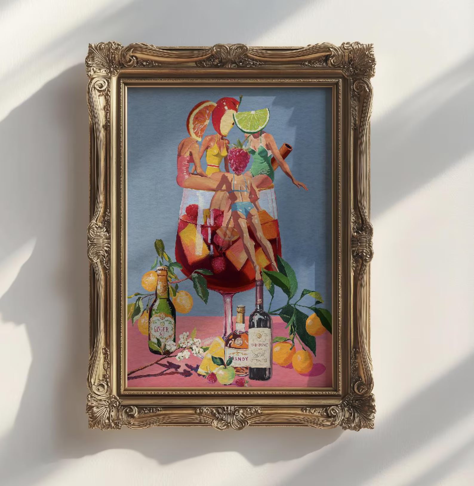 Vibrant Sangria Art Print: Playful Cocktail Wall Decor for Bar, Kitchen, and Wine Enthusiasts