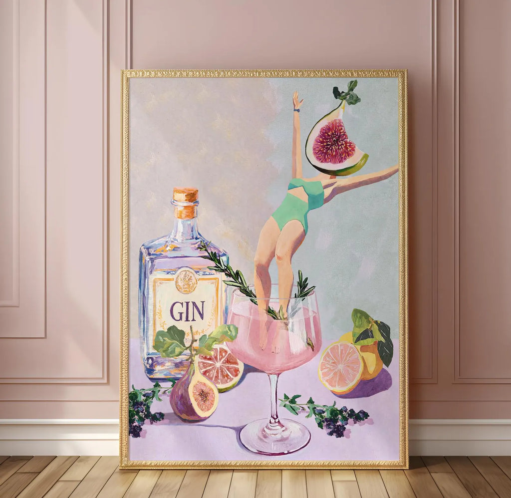 Elegant Fig Rosemary Cocktail Art Print | Aesthetic Bar Wall Decor | Mixology Gift | Classy Drink Poster