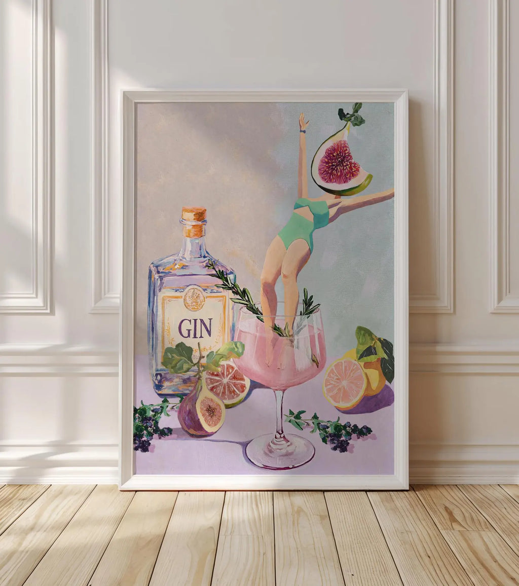 Elegant Fig Rosemary Cocktail Art Print | Aesthetic Bar Wall Decor | Mixology Gift | Classy Drink Poster