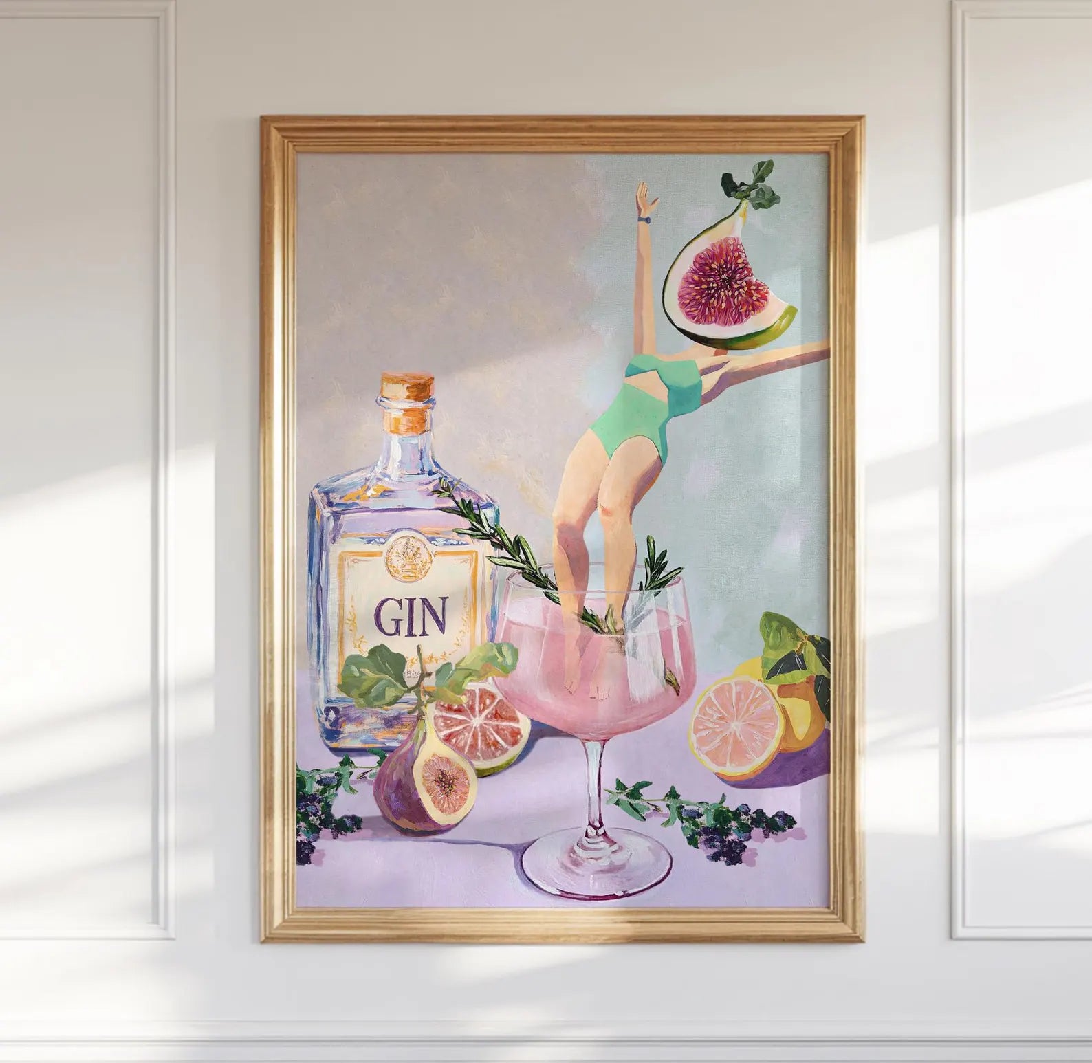 Elegant Fig Rosemary Cocktail Art Print | Aesthetic Bar Wall Decor | Mixology Gift | Classy Drink Poster