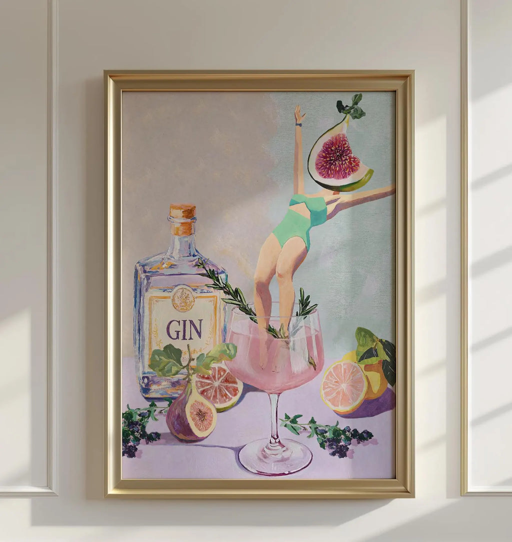 Elegant Fig Rosemary Cocktail Art Print | Aesthetic Bar Wall Decor | Mixology Gift | Classy Drink Poster