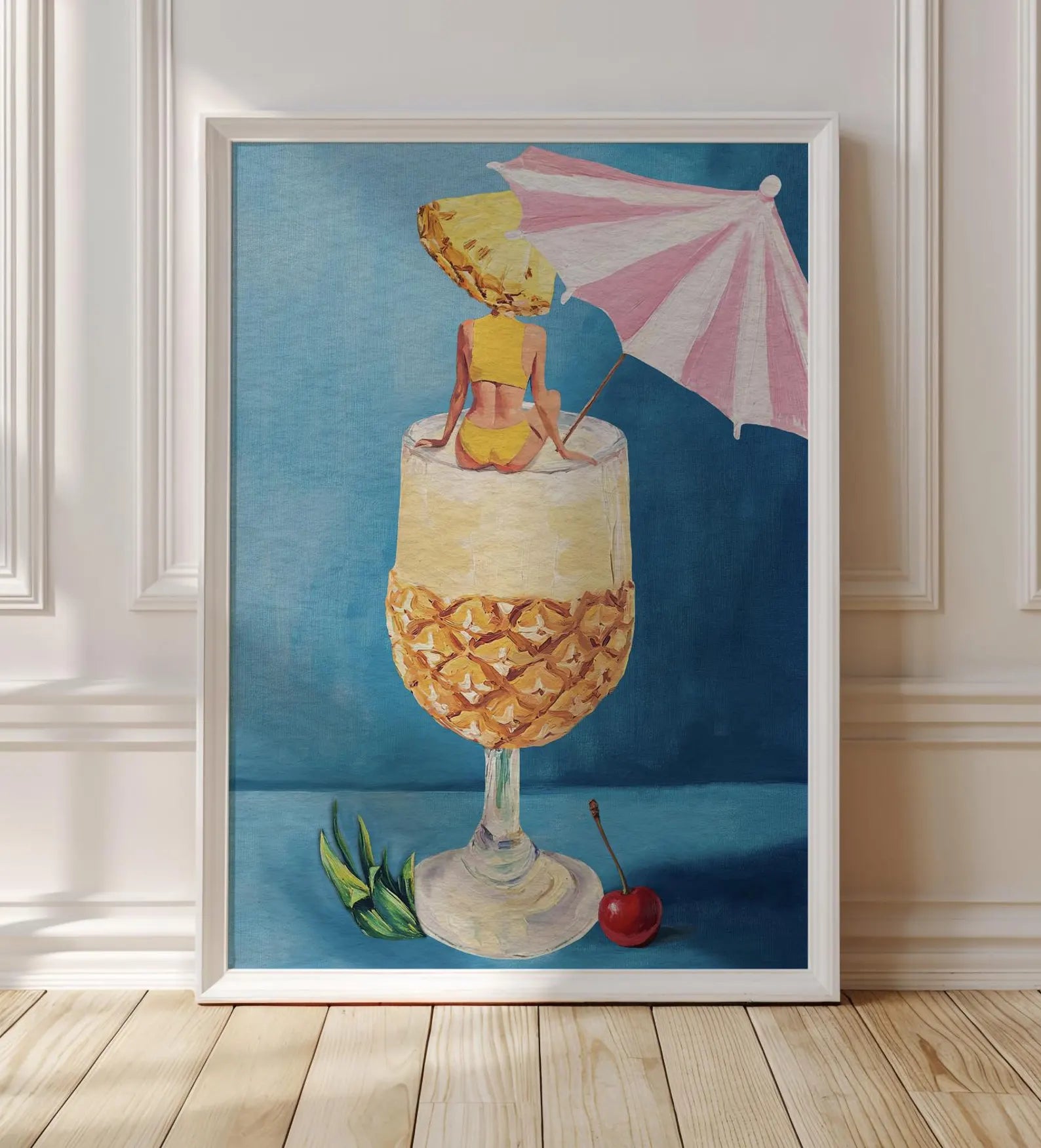 Tropical Girl's Pina Colada Pineapple Cocktail Bar Poster - Fun Home Decor Wall Art Print