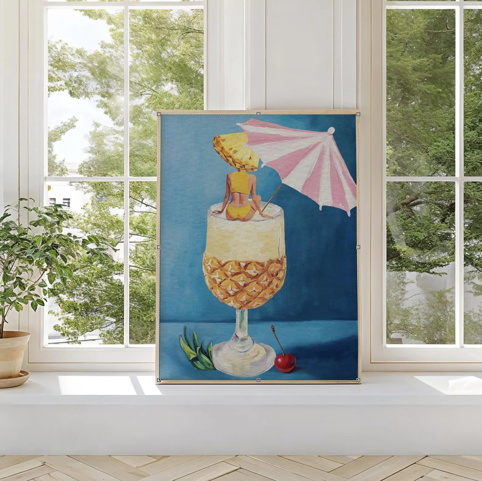 Tropical Girl's Pina Colada Pineapple Cocktail Bar Poster - Fun Home Decor Wall Art Print
