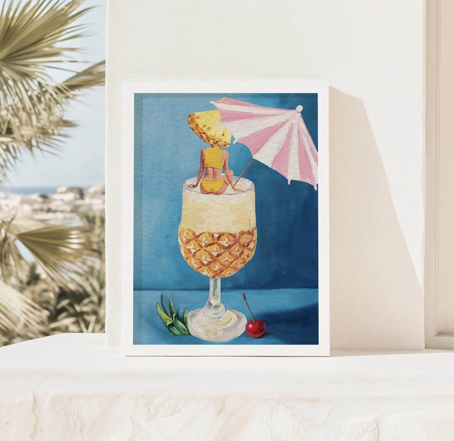 Tropical Girl's Pina Colada Pineapple Cocktail Bar Poster - Fun Home Decor Wall Art Print