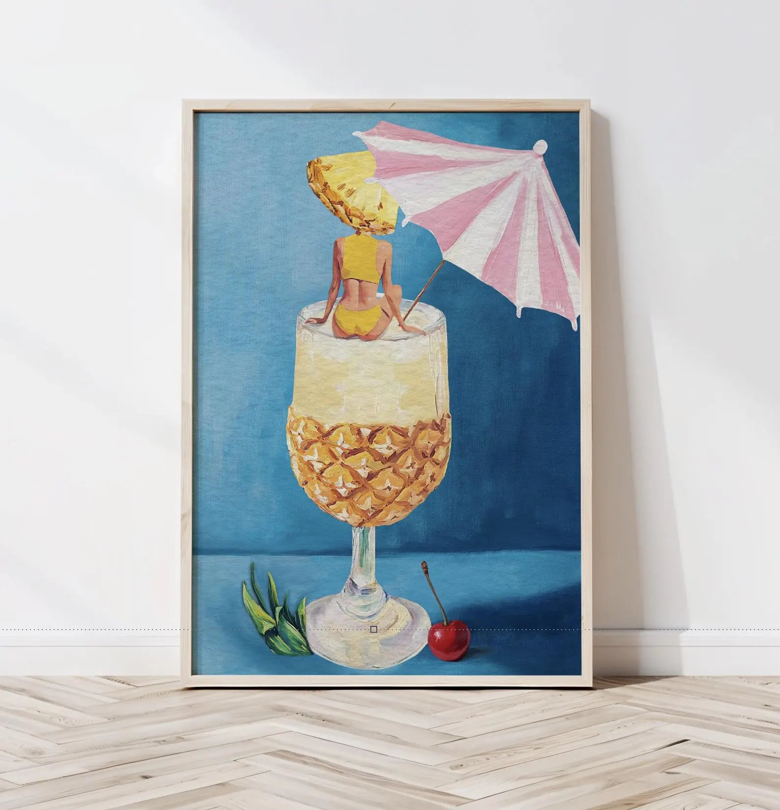 Tropical Girl's Pina Colada Pineapple Cocktail Bar Poster - Fun Home Decor Wall Art Print
