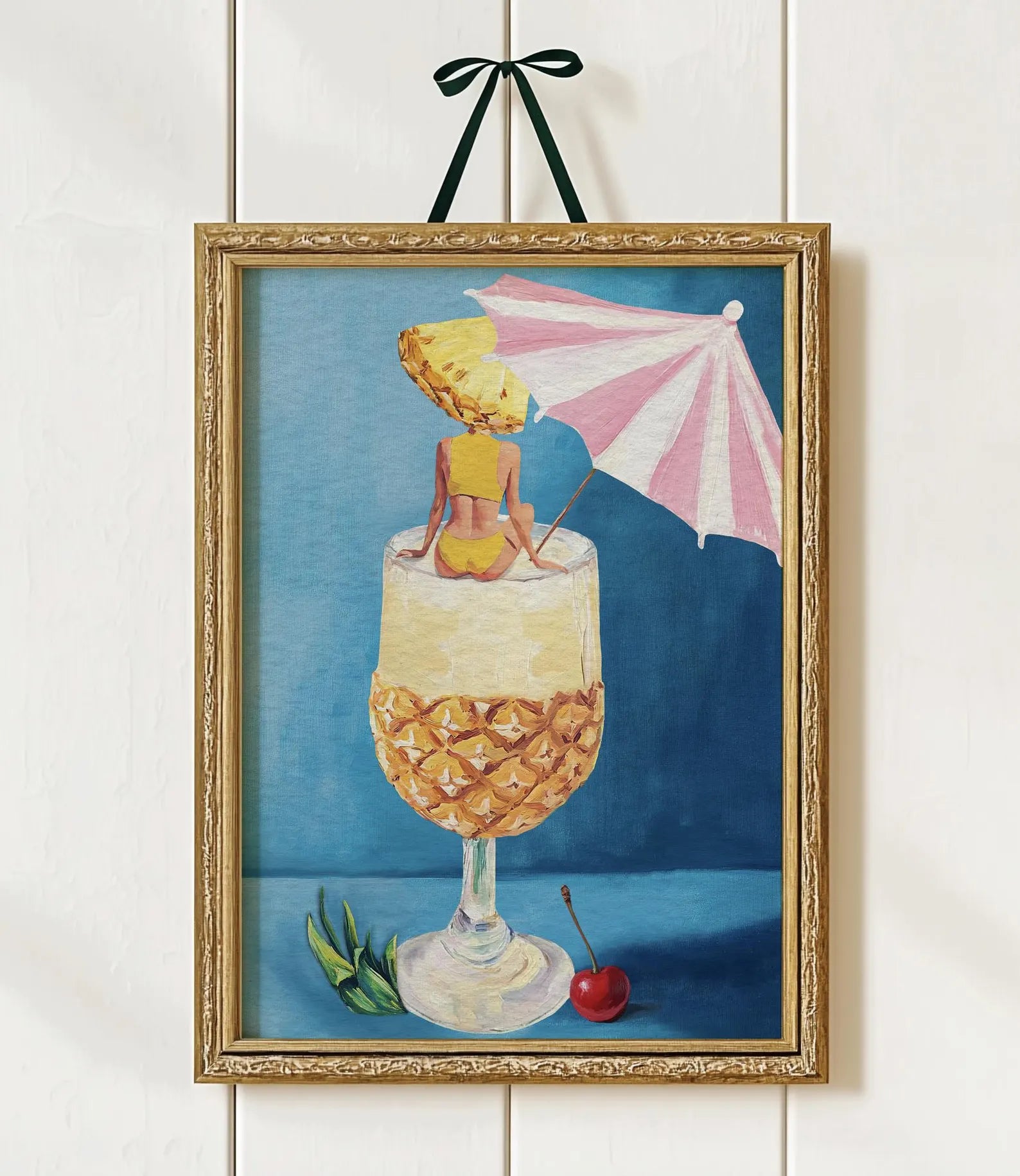 Tropical Girl's Pina Colada Pineapple Cocktail Bar Poster - Fun Home Decor Wall Art Print