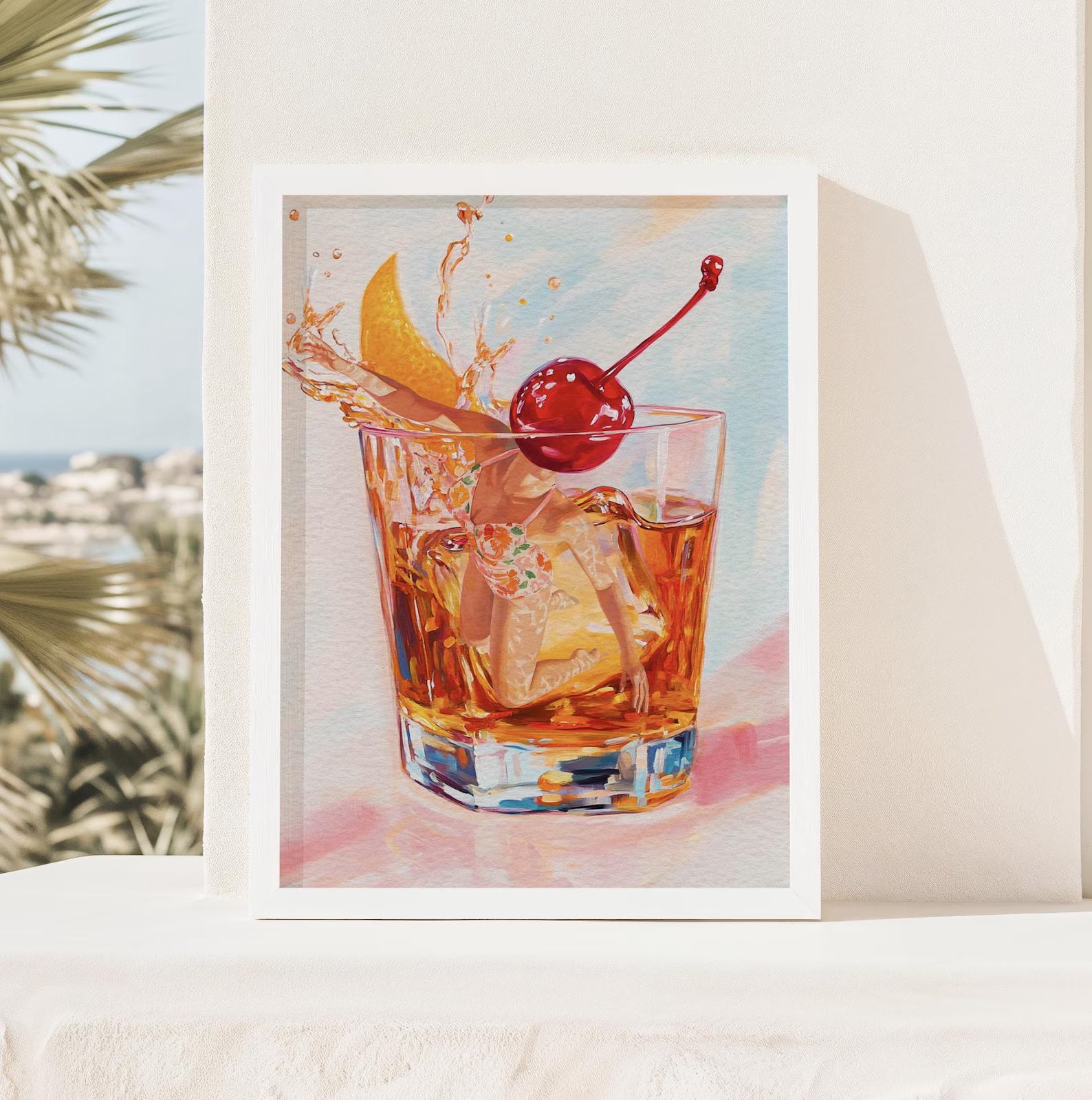 Retro Bar Scene Poster: Old Fashioned Cocktail Art Print for Home, Kitchen & Bar Decor