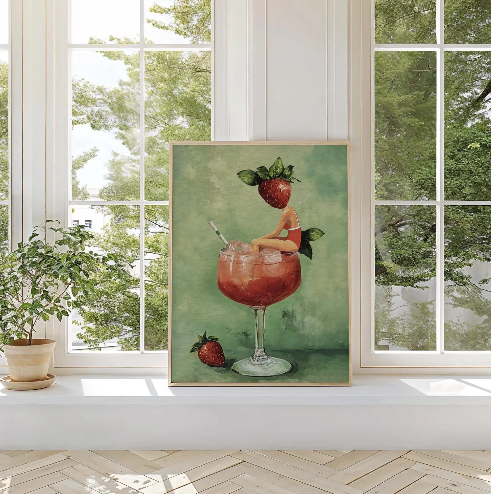 Strawberry Daiquiri Cocktail Bar Art Print - Vibrant Martini Girl Poster for Kitchen & Home Decor