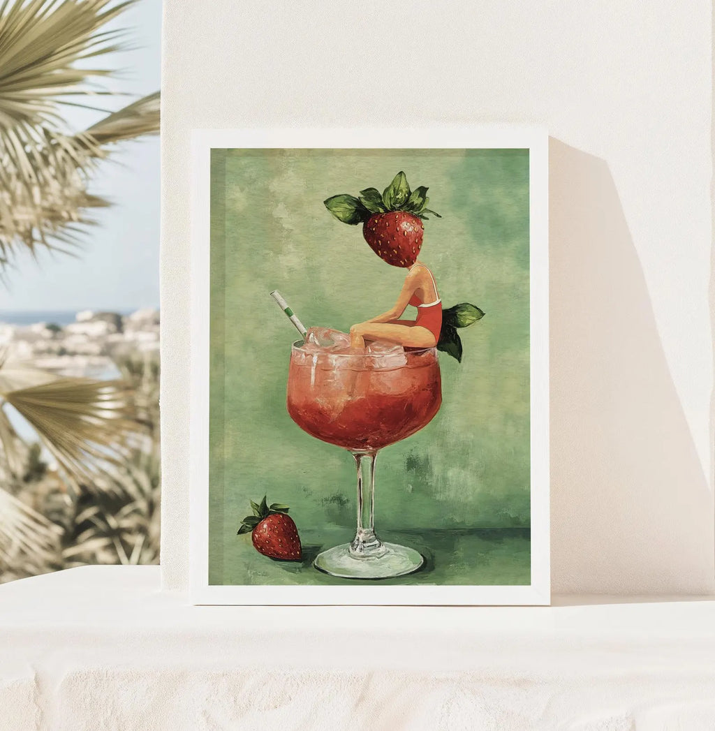 Strawberry Daiquiri Cocktail Bar Art Print - Vibrant Martini Girl Poster for Kitchen & Home Decor