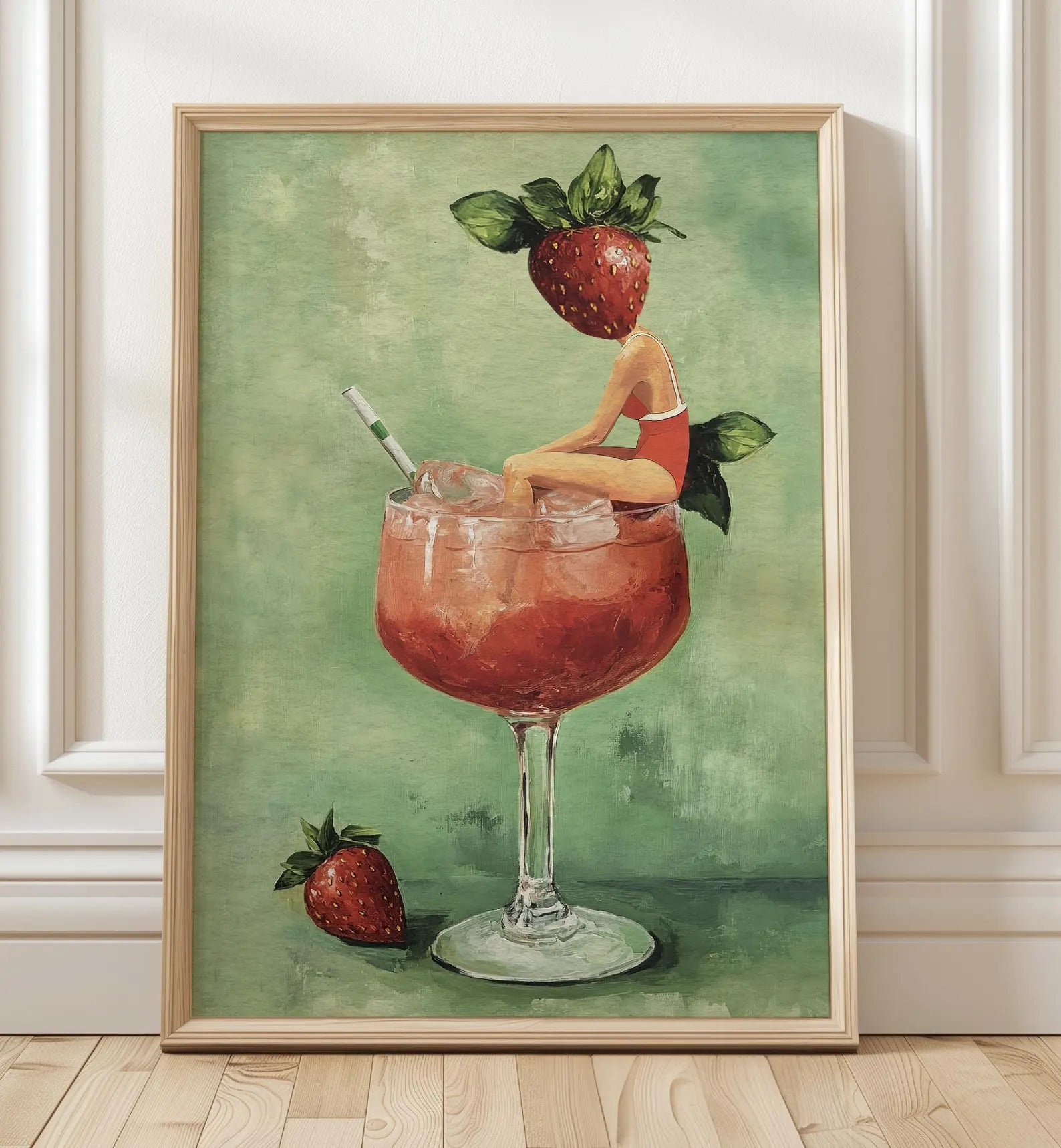 Strawberry Daiquiri Cocktail Bar Art Print - Vibrant Martini Girl Poster for Kitchen & Home Decor