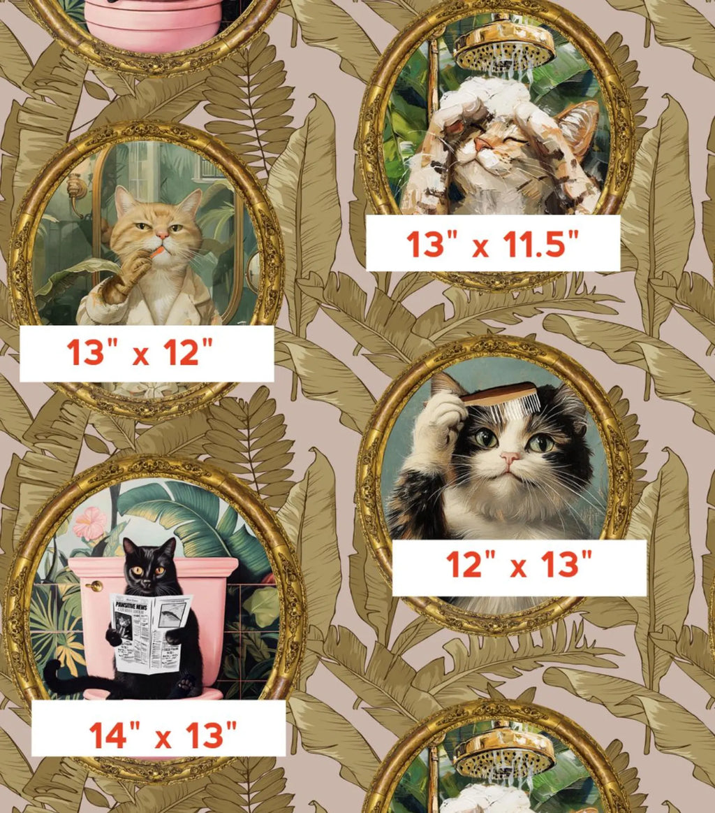 Whimsical Tropical Cat Bathroom Wallpaper - Mauve Background