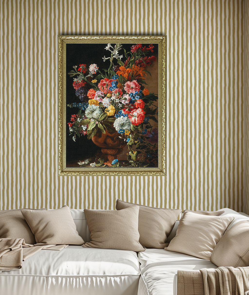 Vibrant Muted Yellow Gold White Stripes WallpaperVibrant Muted Yellow Gold White Stripes Wallpaper - Peel and Stick or Traditional