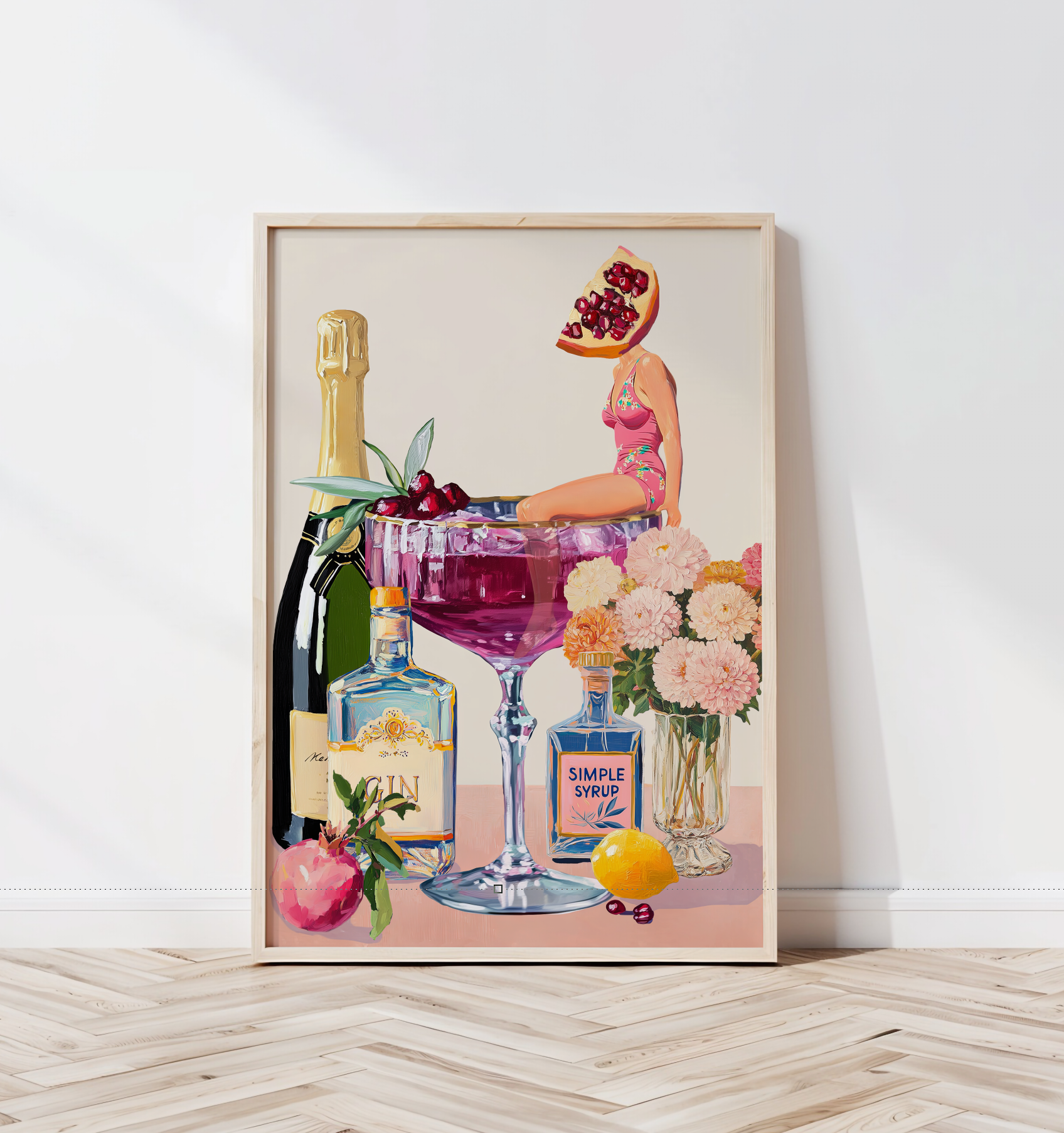 Vintage Pomegranate Cocktail Bar Poster - Wedding Menu Edition Wall Art Decor