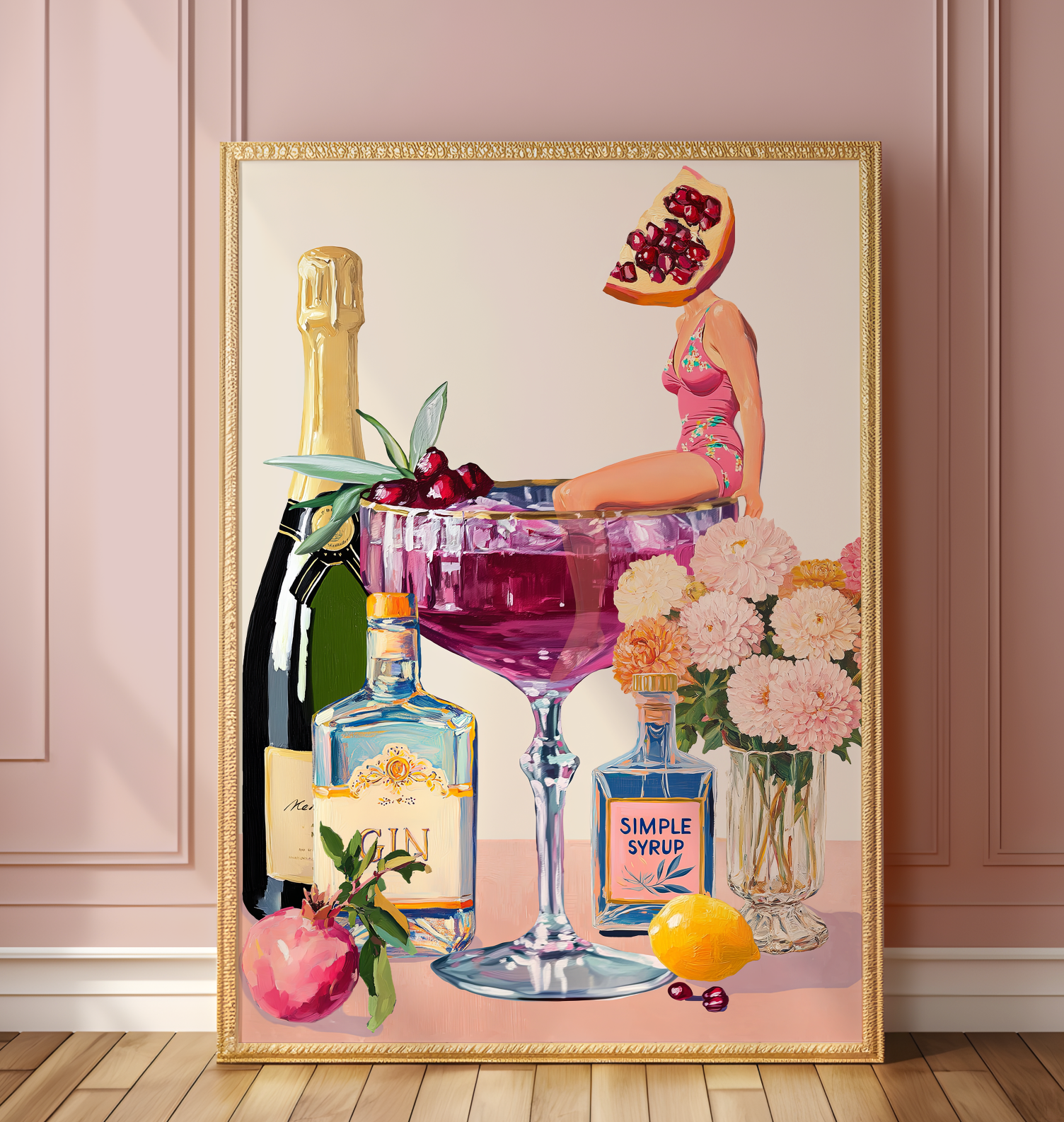 Vintage Pomegranate Cocktail Bar Poster - Wedding Menu Edition Wall Art Decor