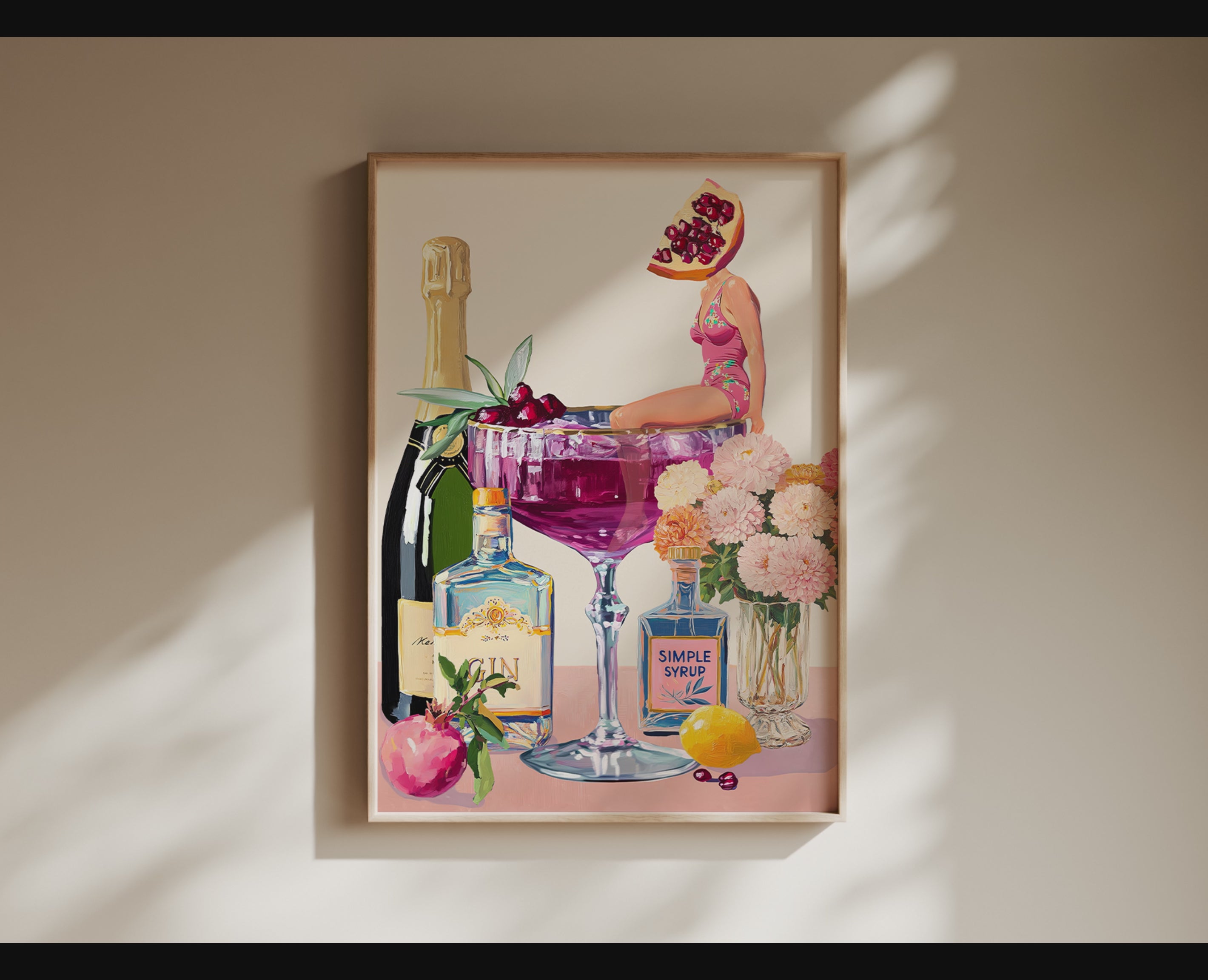Vintage Pomegranate Cocktail Bar Poster - Wedding Menu Edition Wall Art Decor