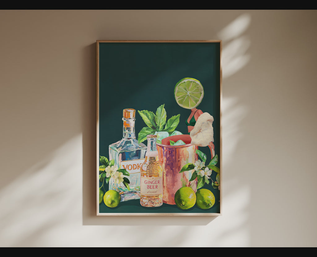 Moscow Mule Girl Retro Cocktail Wall Art – Vintage Cocktail Print, Retro Bar Decor, Fun Drink Art, Moscow Mule Poster, Girls Night Art