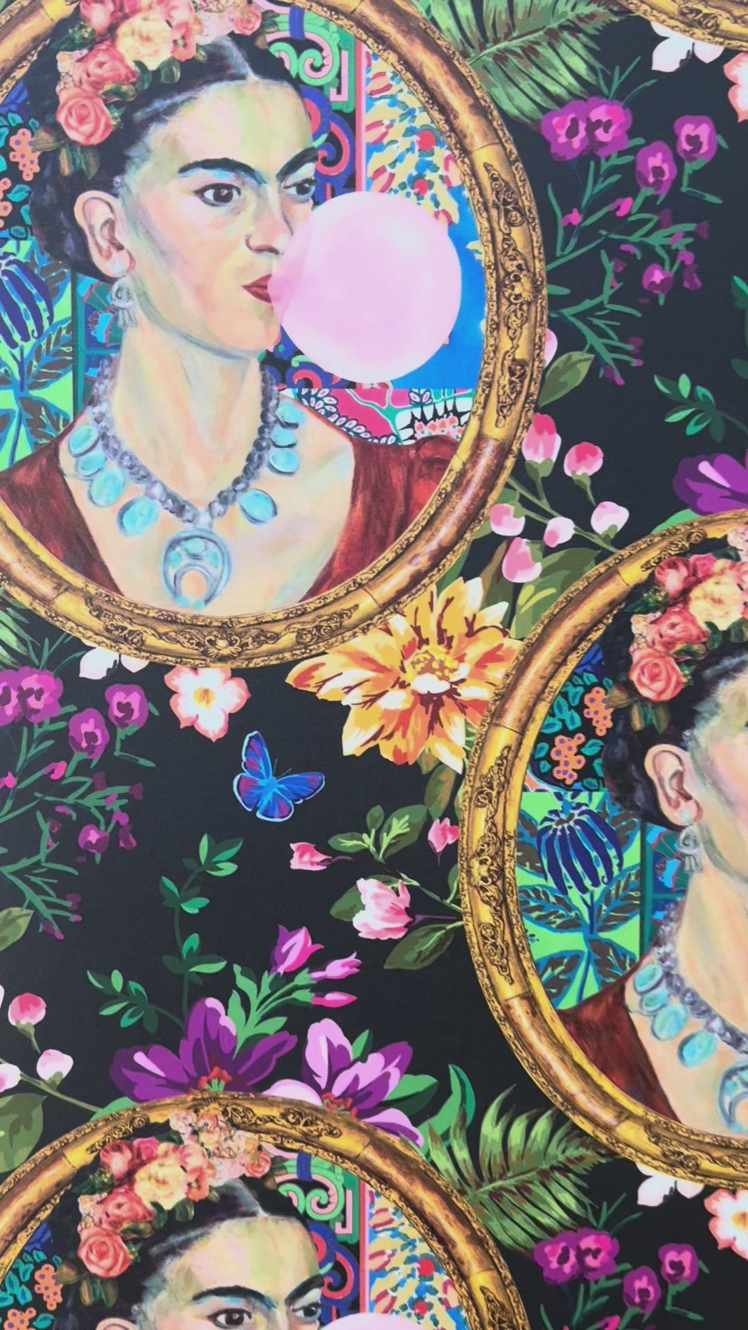 Frida Kahlo Inspired Bright Botanical Boho Floral Wallpaper - Medium