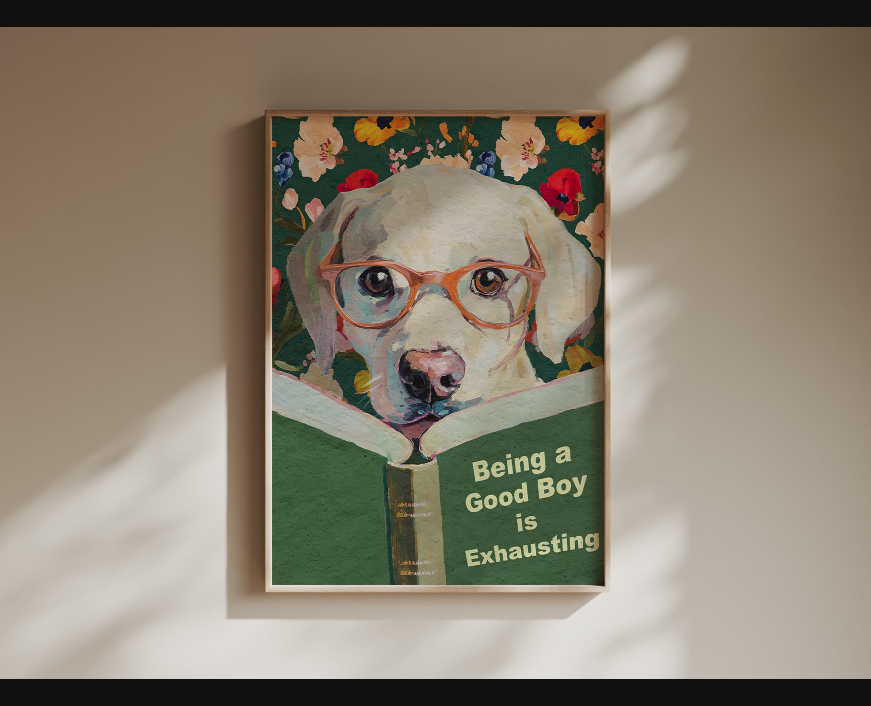 Whimsical Dog Reading Book Art Print - Funny Pet Wall Decor - Humorous Gift for Animal Lovers