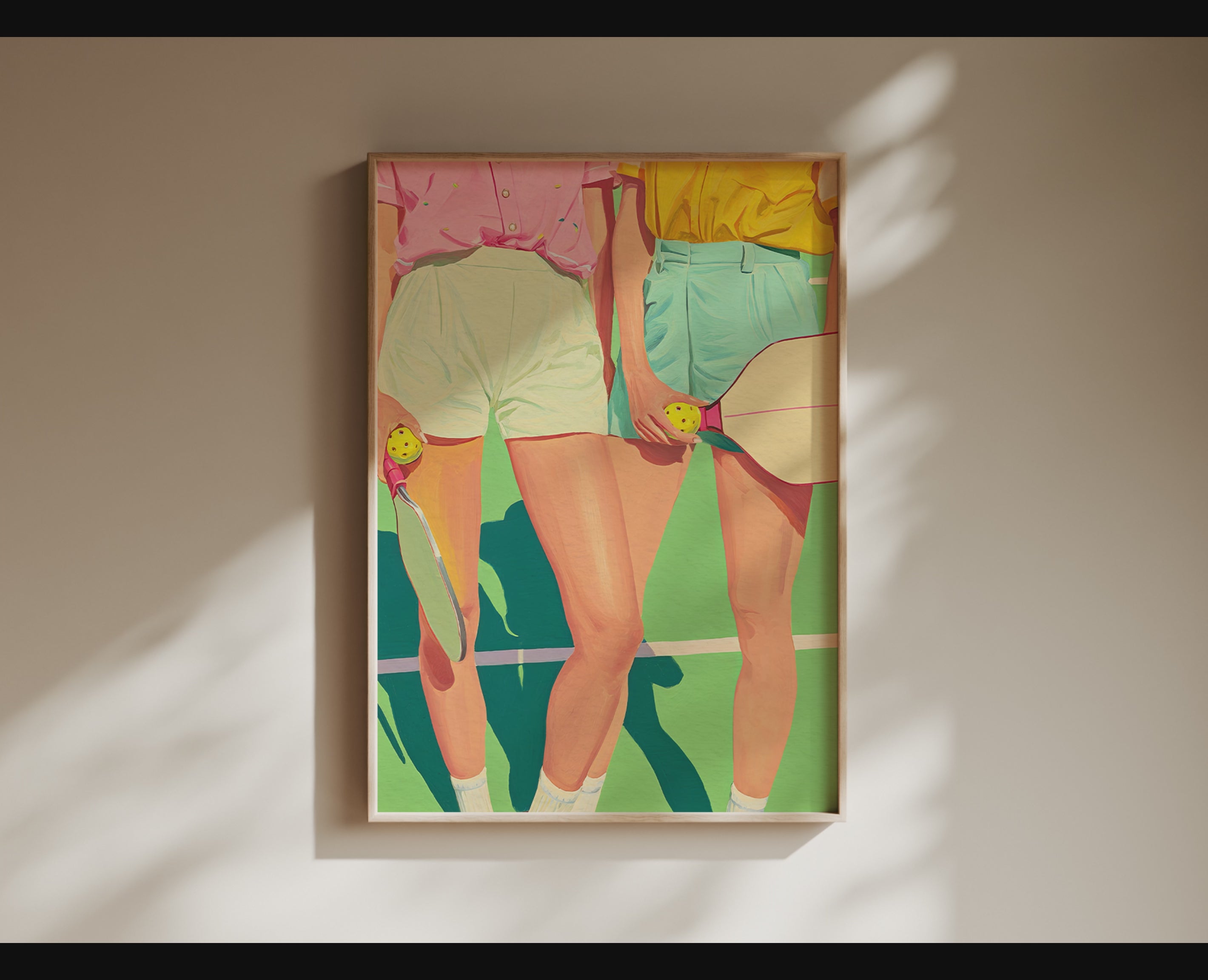 Chic Ladies Pickleball Sports Decor – Retro Pink & Green Wall Art, Preppy Court Illustration, Motivational Quote, Athlete Gift for Her