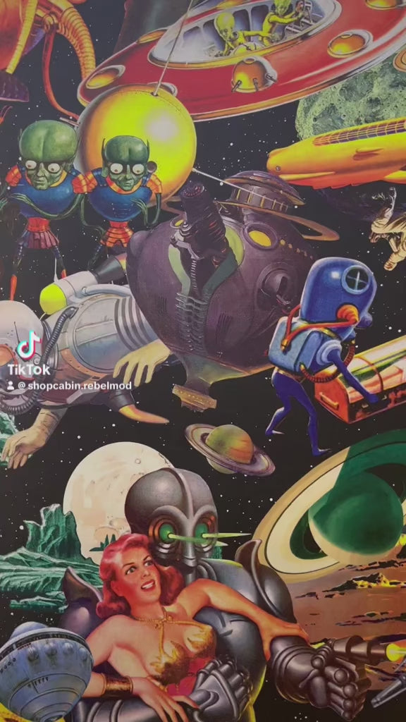 Vintage Space-Themed Mid-Century Wallpaper