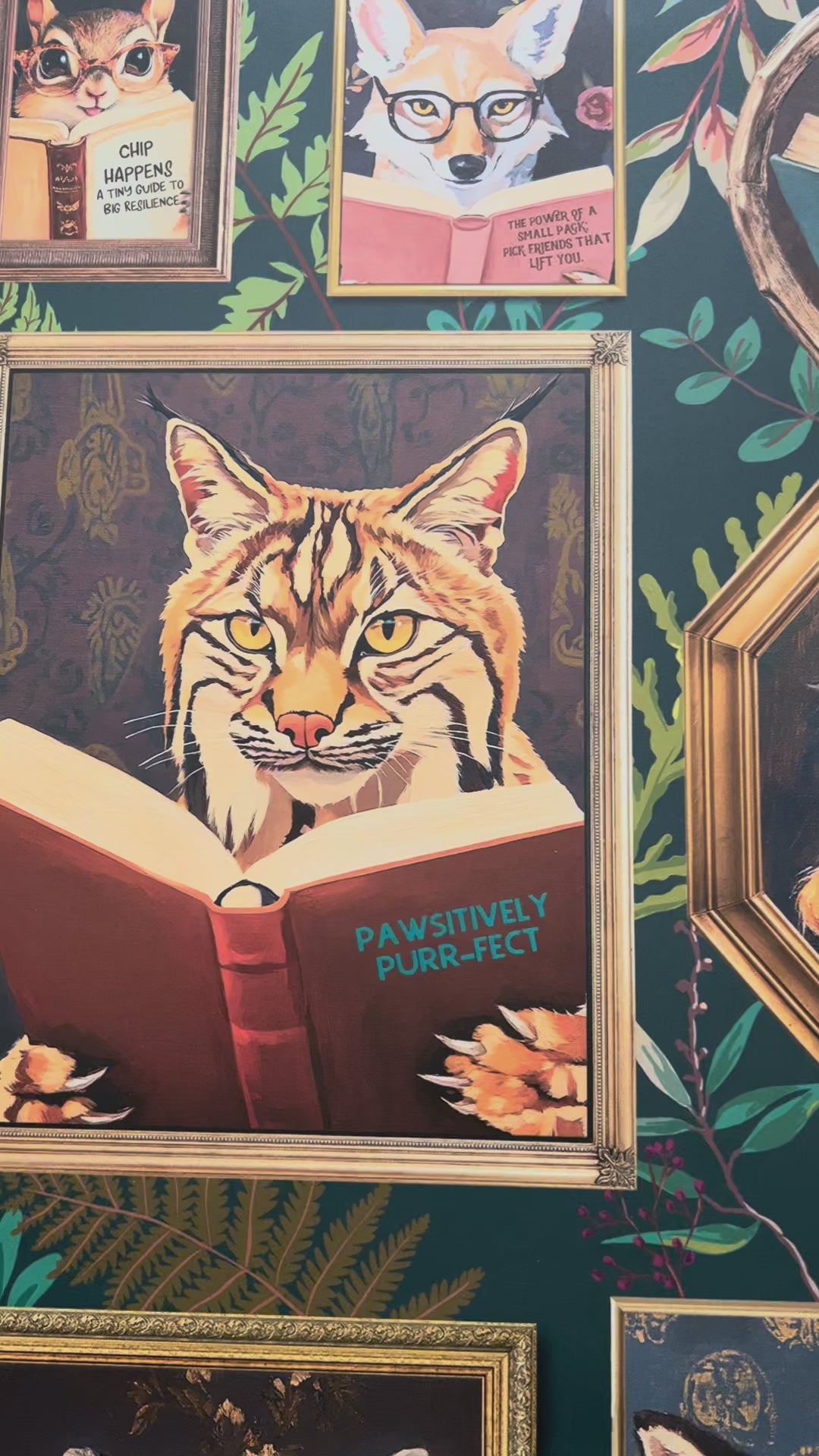 Whimsical Animals Reading Wallpaper - Cabin In the Woods Version - Green