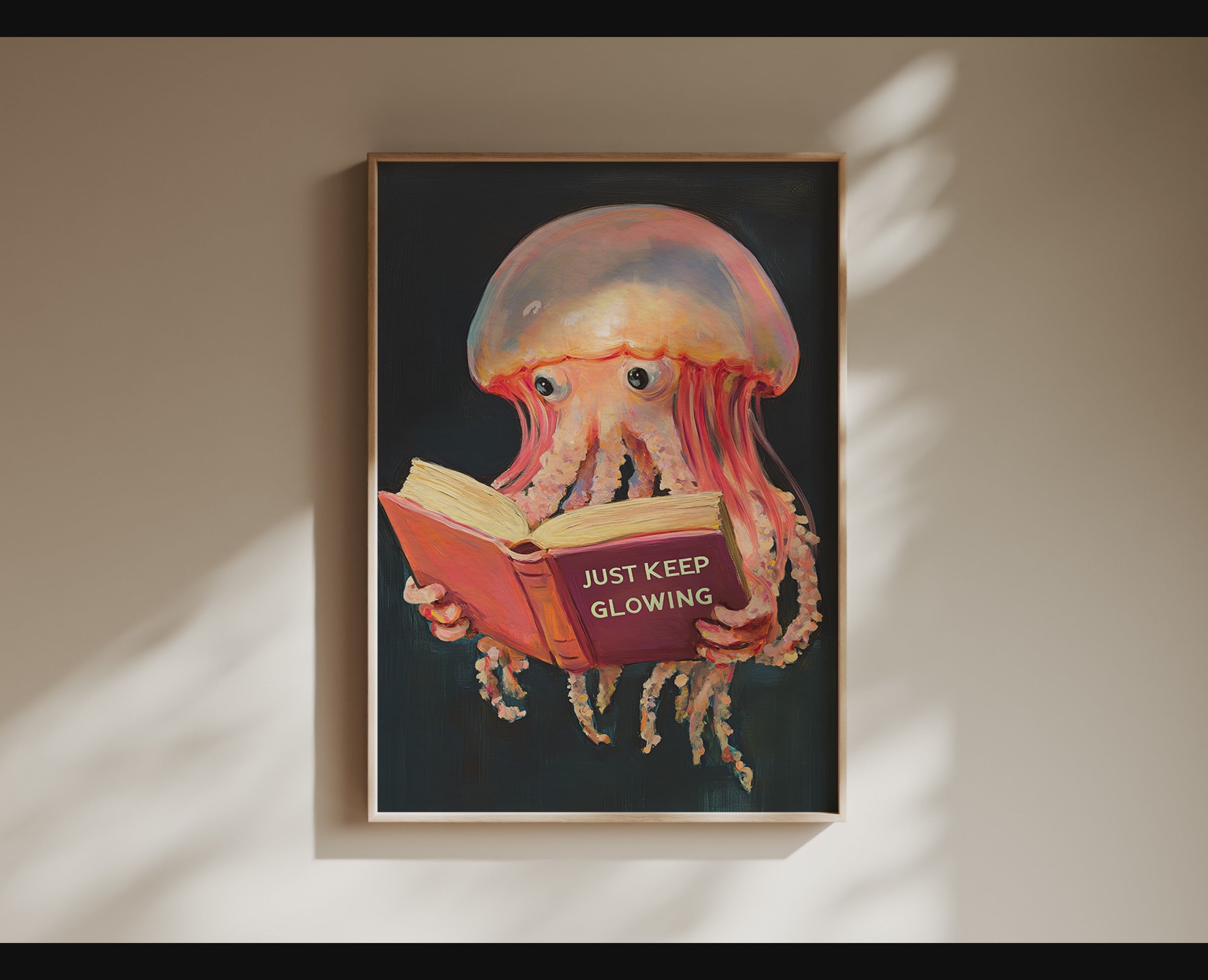 Jellyfish Reading Book Art Print – Funny Literary Sea Creature Wall Decor, Book Lover Gift, Ocean Vibes Home Decor