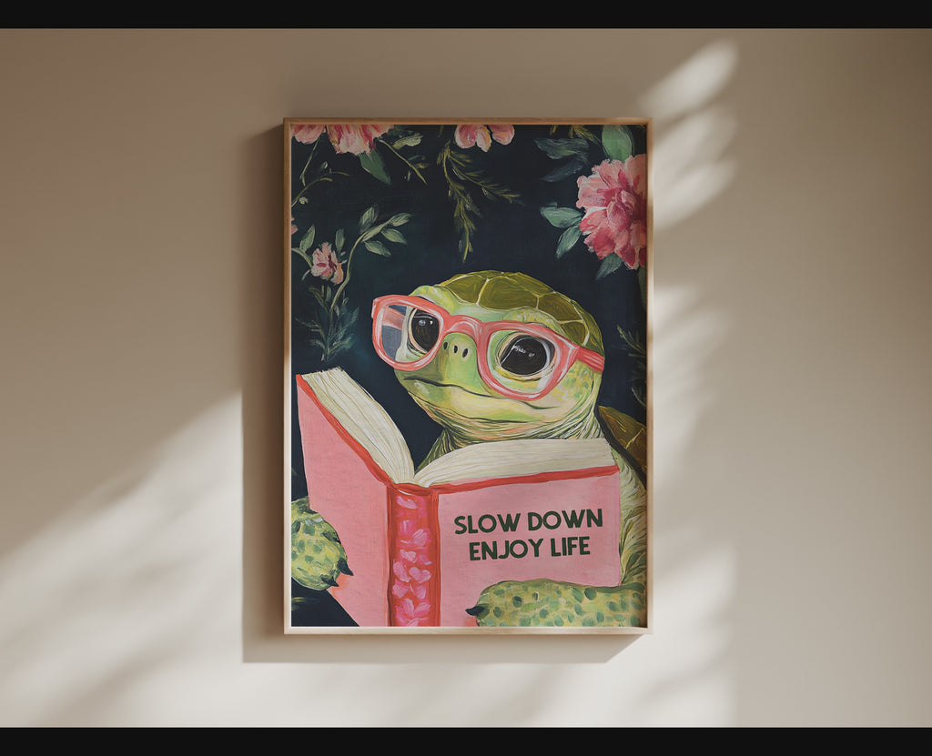 Sea Turtle Reading “Enjoy Life” Art Print