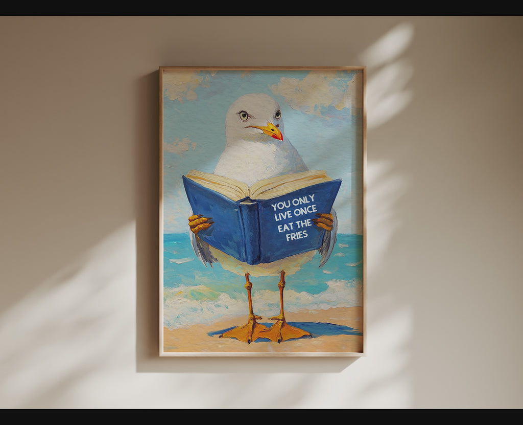 Seagull Motivational Reading Funny Literary Animal Book Lovers Wall Art