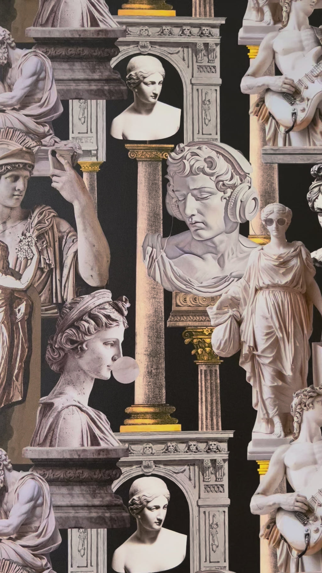 Vibrant Greco-Roman Statue Maximalist Neoclassical Wallpaper