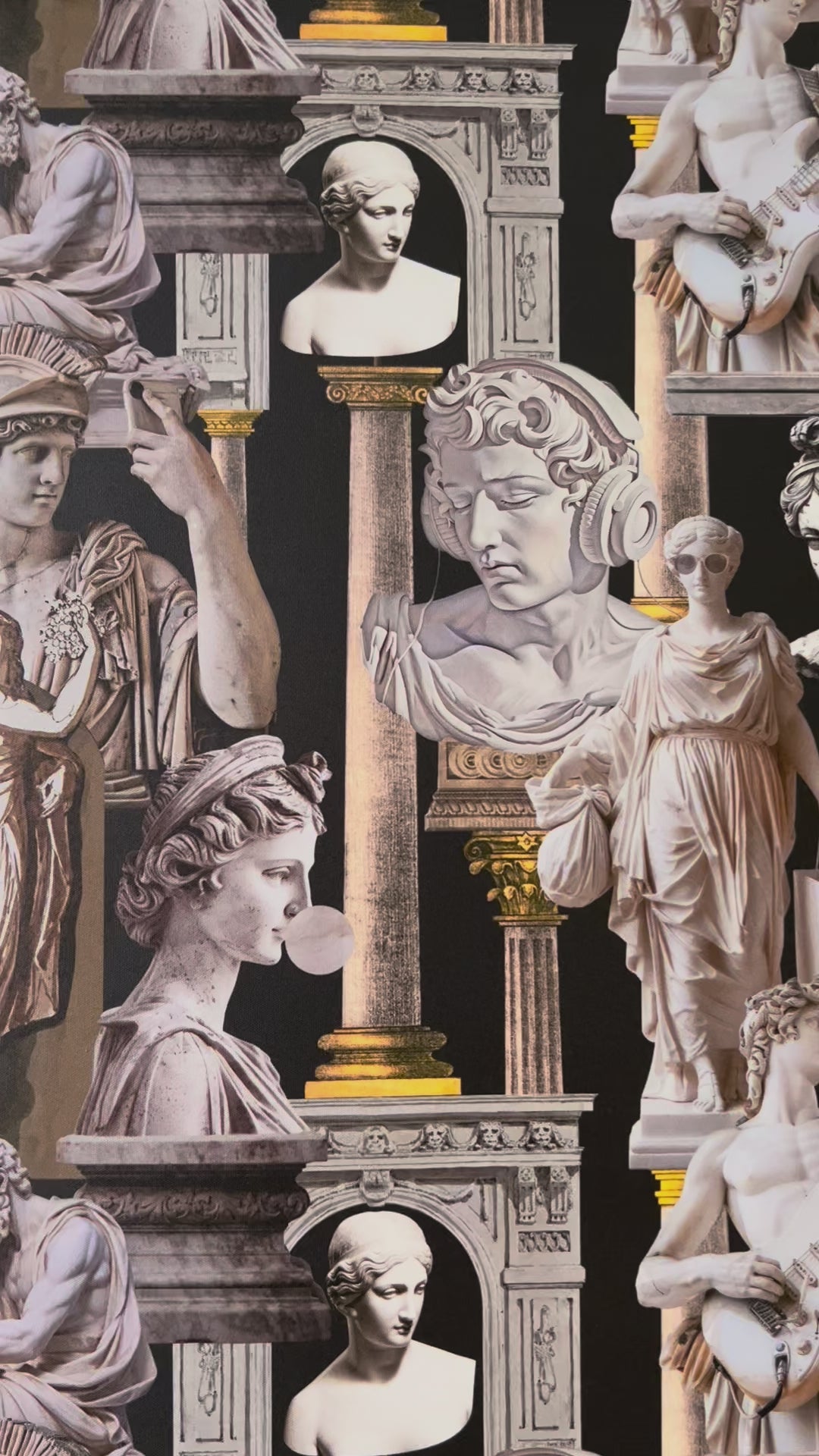 Vibrant Greco-Roman Statue Maximalist Neoclassical Wallpaper