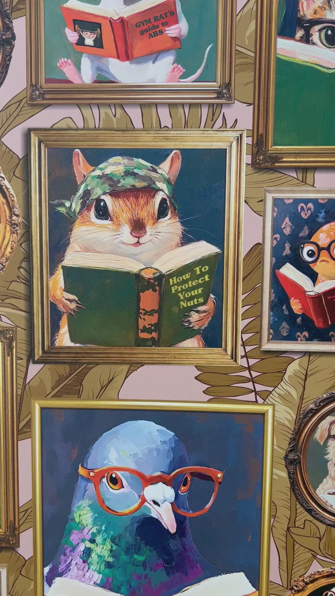 Whimsical Animal Reading Wallpaper - Peel and Stick Mural for Bathroom, Office, Playroom Decor
