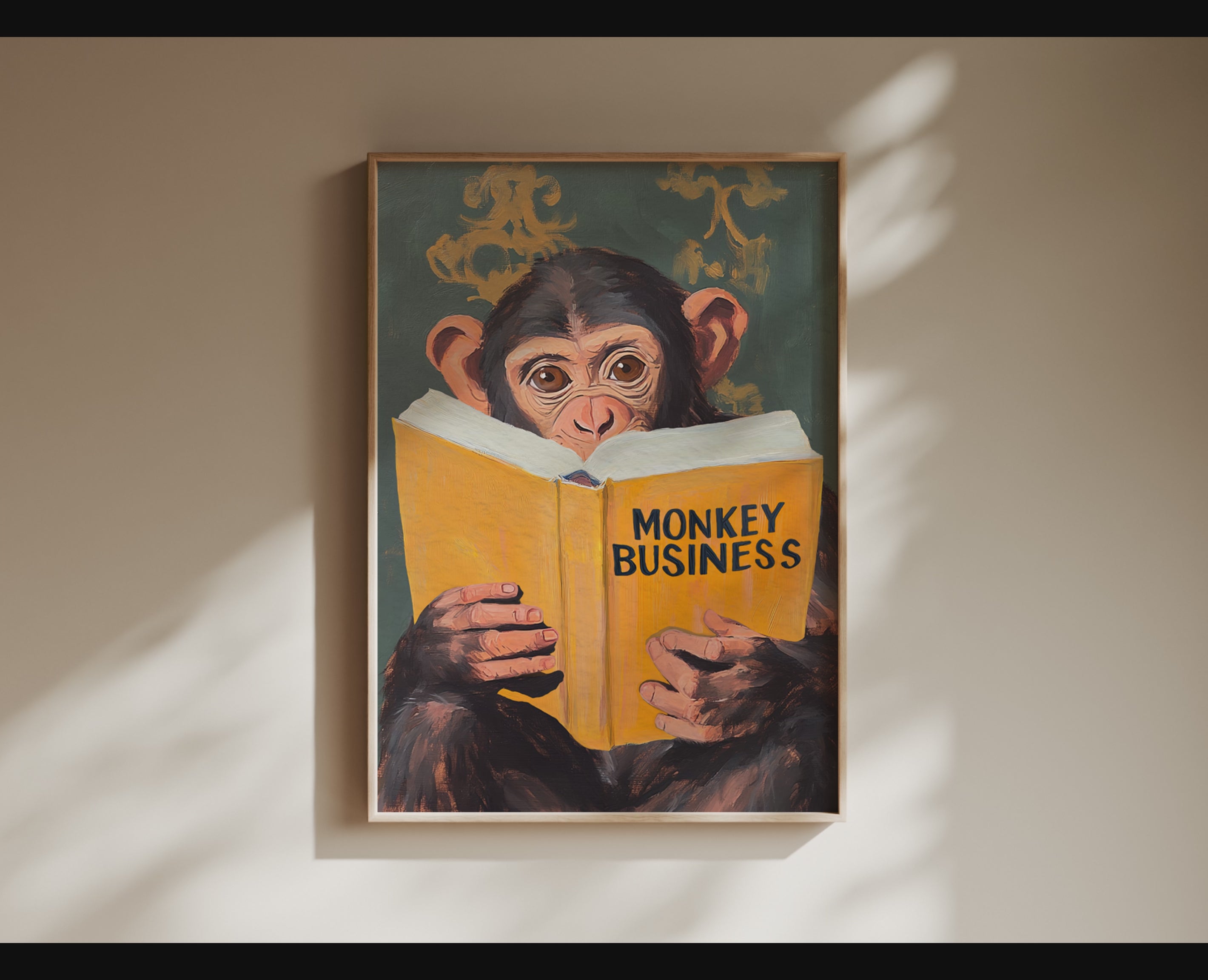 Monkey Business Wall Art – Funny Animal Print, Quirky Monkey Decor, Humor Art, Animal Lover Gift, Playful Wall Art, Jungle Theme Decor
