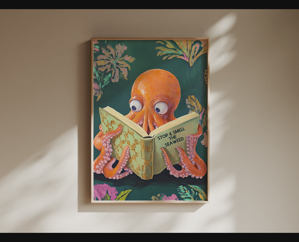 Octopus Reading Book Art Print