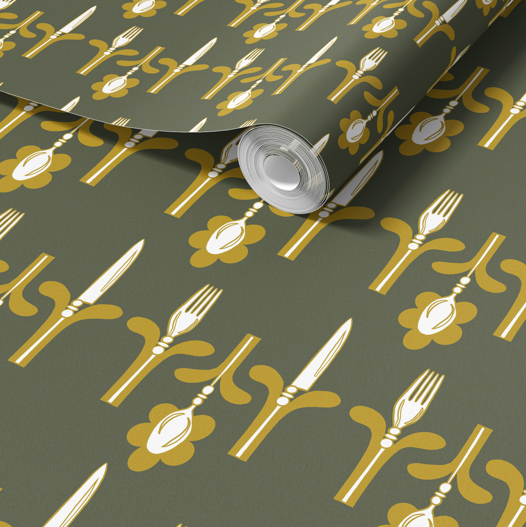 Dinner Party Olive & Gold Wallpaper - Image 2 by RebelMod