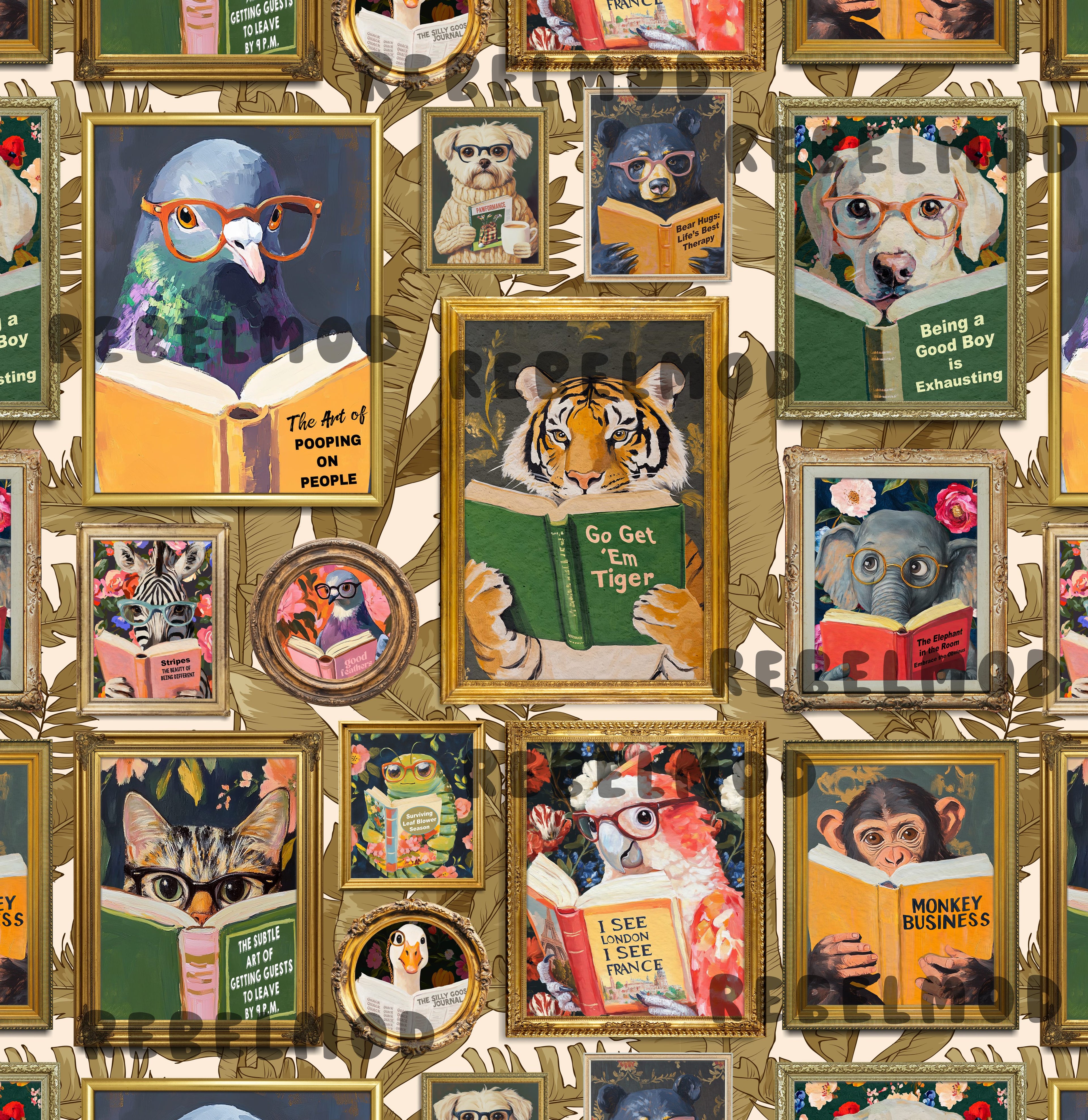 Whimsical Animals Reading Wallpaper - Version 2 - Ivory - Image 8 by RebelMod