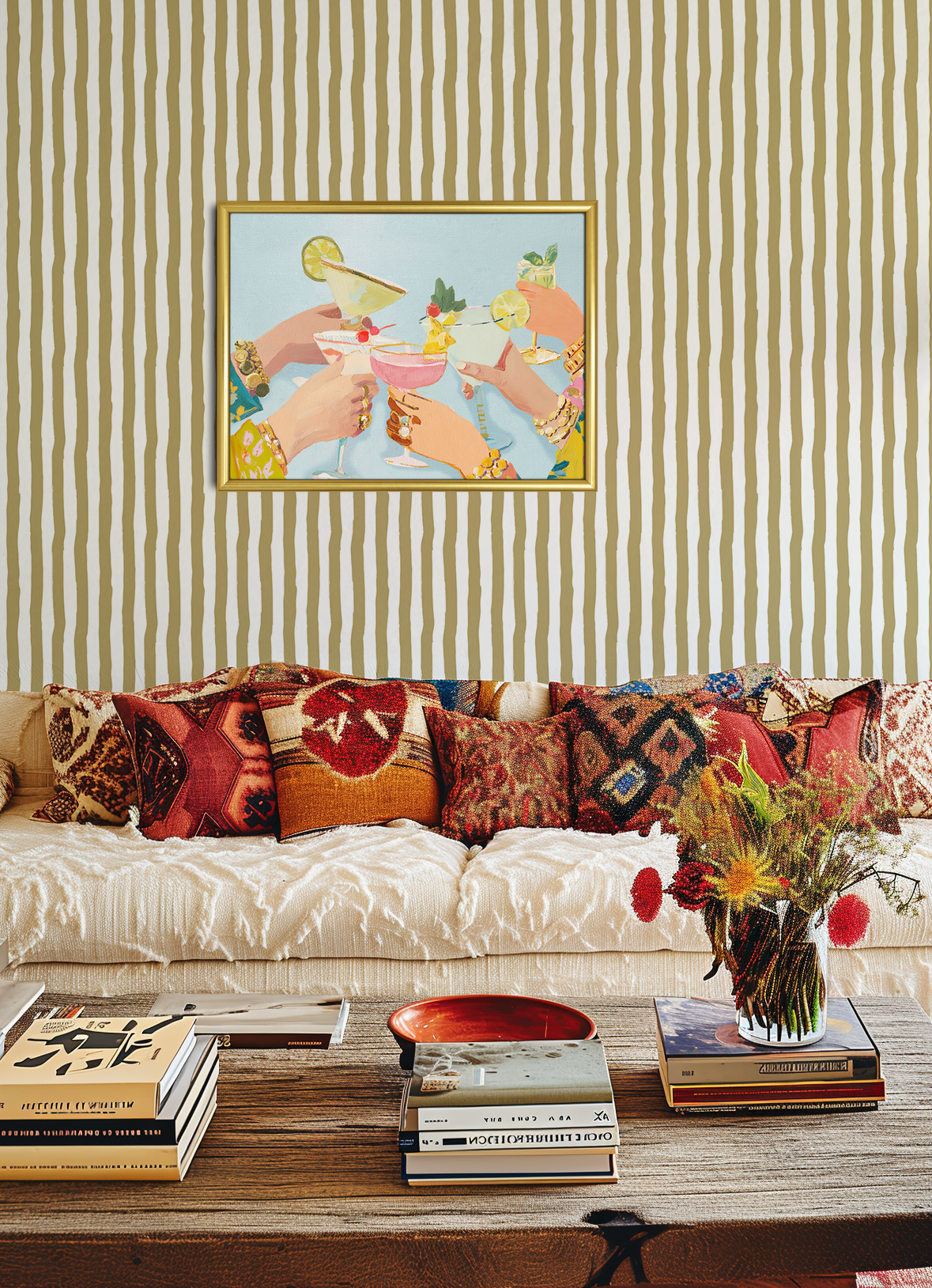 Vibrant Muted Yellow Gold White Stripes WallpaperVibrant Muted Yellow Gold White Stripes Wallpaper - Peel and Stick or Traditional