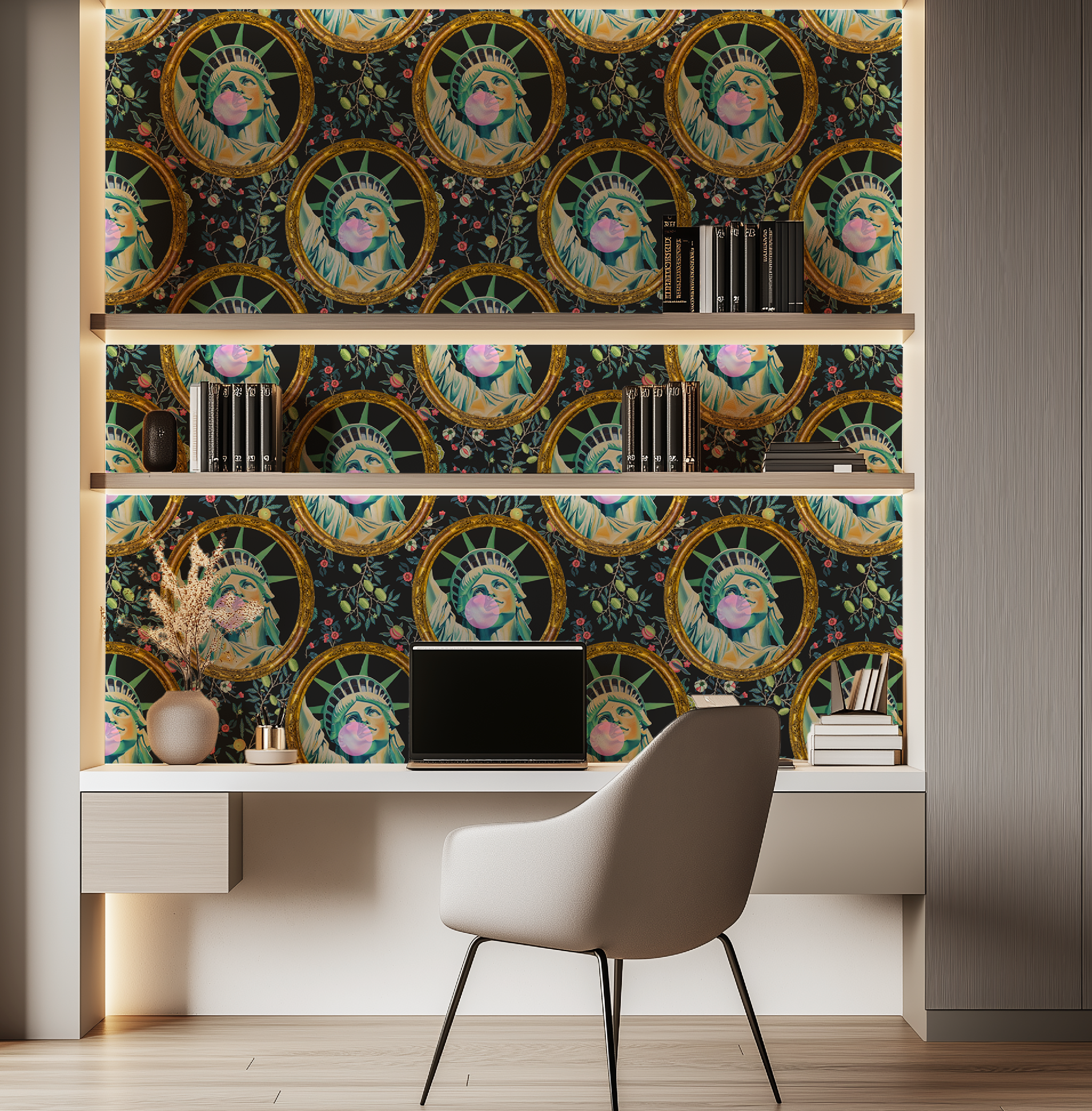 Quirky Statue of Liberty Bubble Gum Art Wallpaper