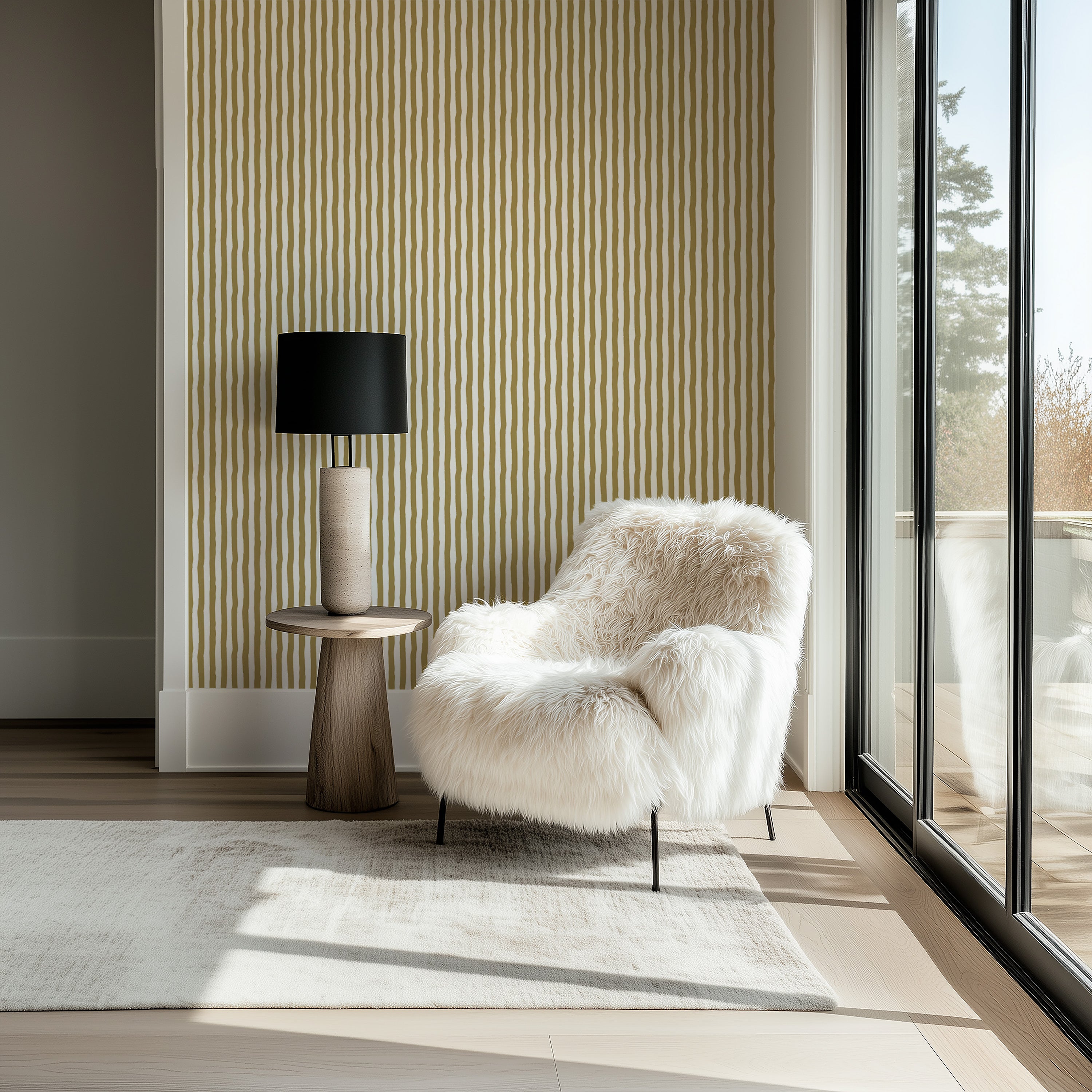 Vibrant Muted Yellow Gold White Stripes WallpaperVibrant Muted Yellow Gold White Stripes Wallpaper - Peel and Stick or Traditional