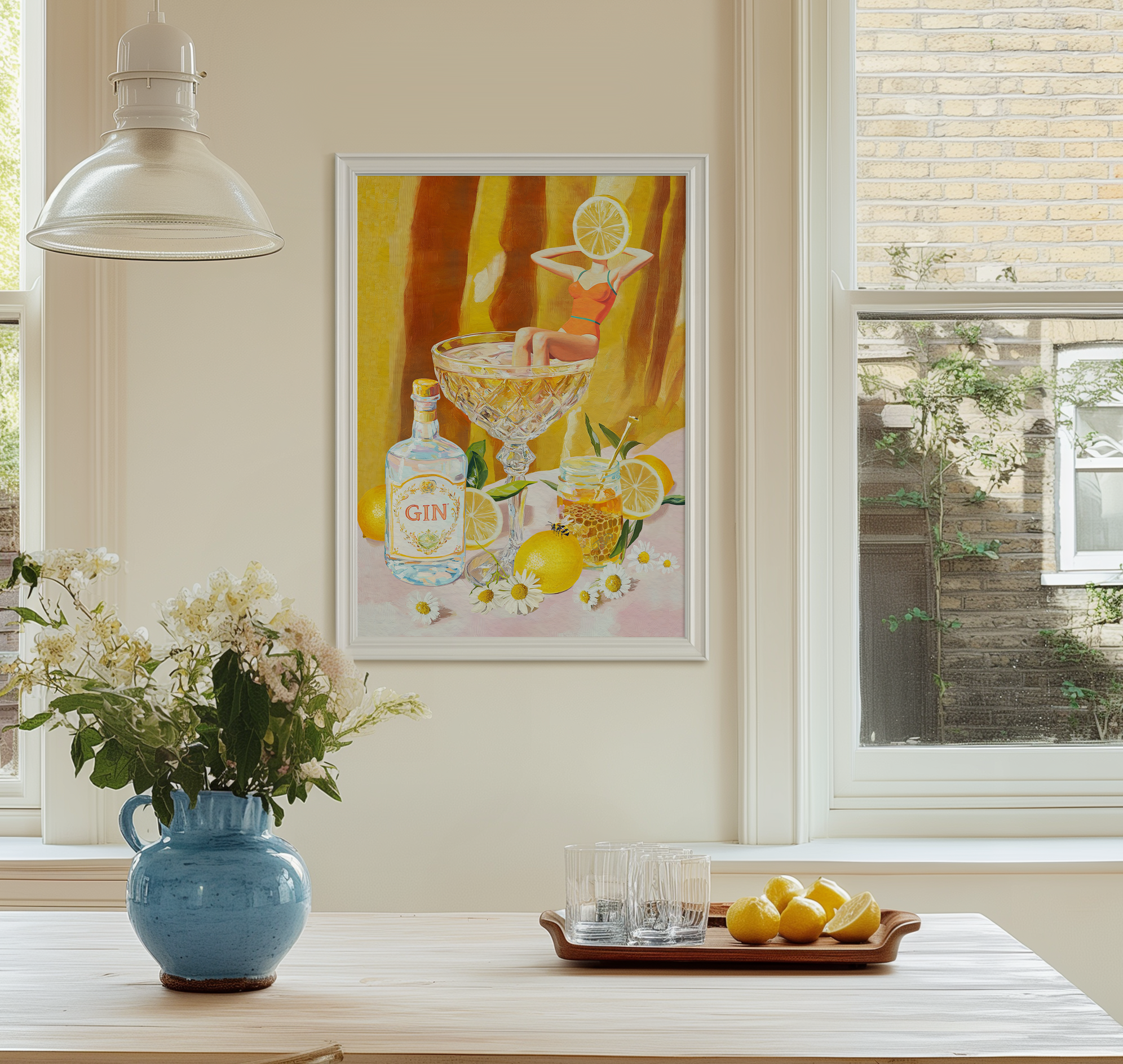 Bees Knees Cocktail Art Print: Vintage Gin Illustration for Preppy Bar & Kitchen Decor