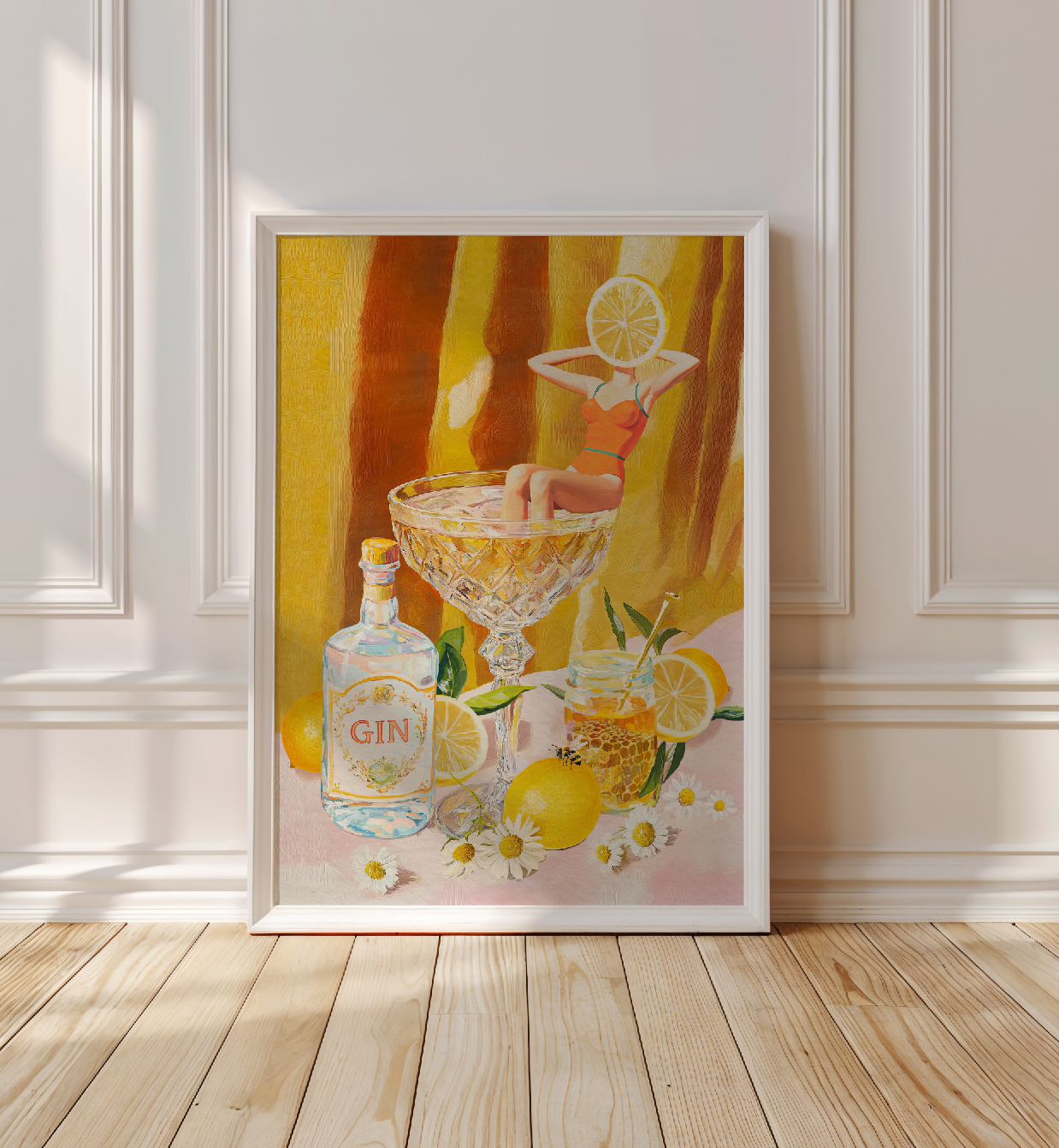 Bees Knees Cocktail Art Print: Vintage Gin Illustration for Preppy Bar & Kitchen Decor