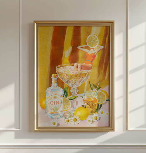 Bees Knees Cocktail Art Print: Vintage Gin Illustration for Preppy Bar & Kitchen Decor