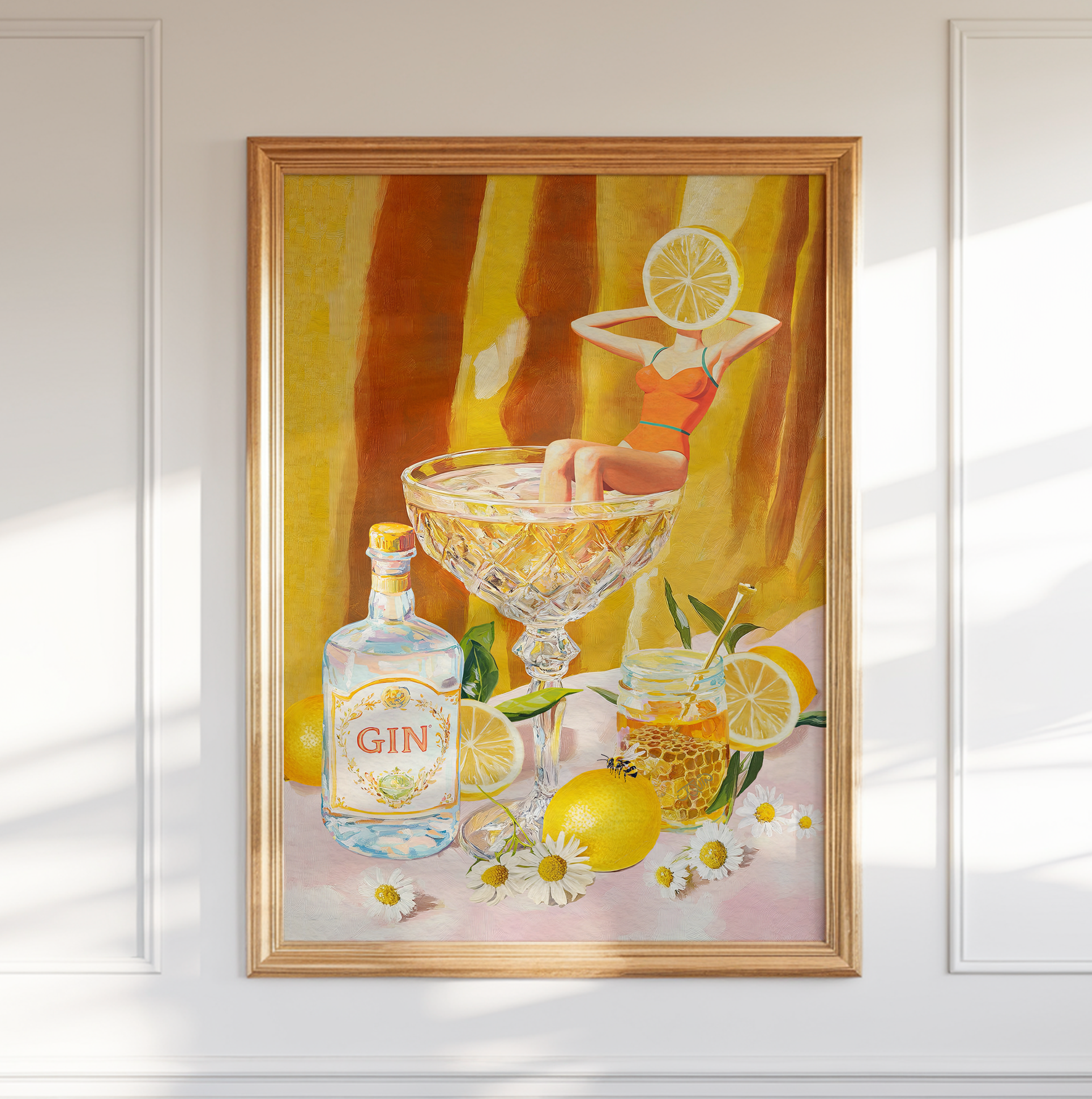 Bees Knees Cocktail Art Print: Vintage Gin Illustration for Preppy Bar & Kitchen Decor